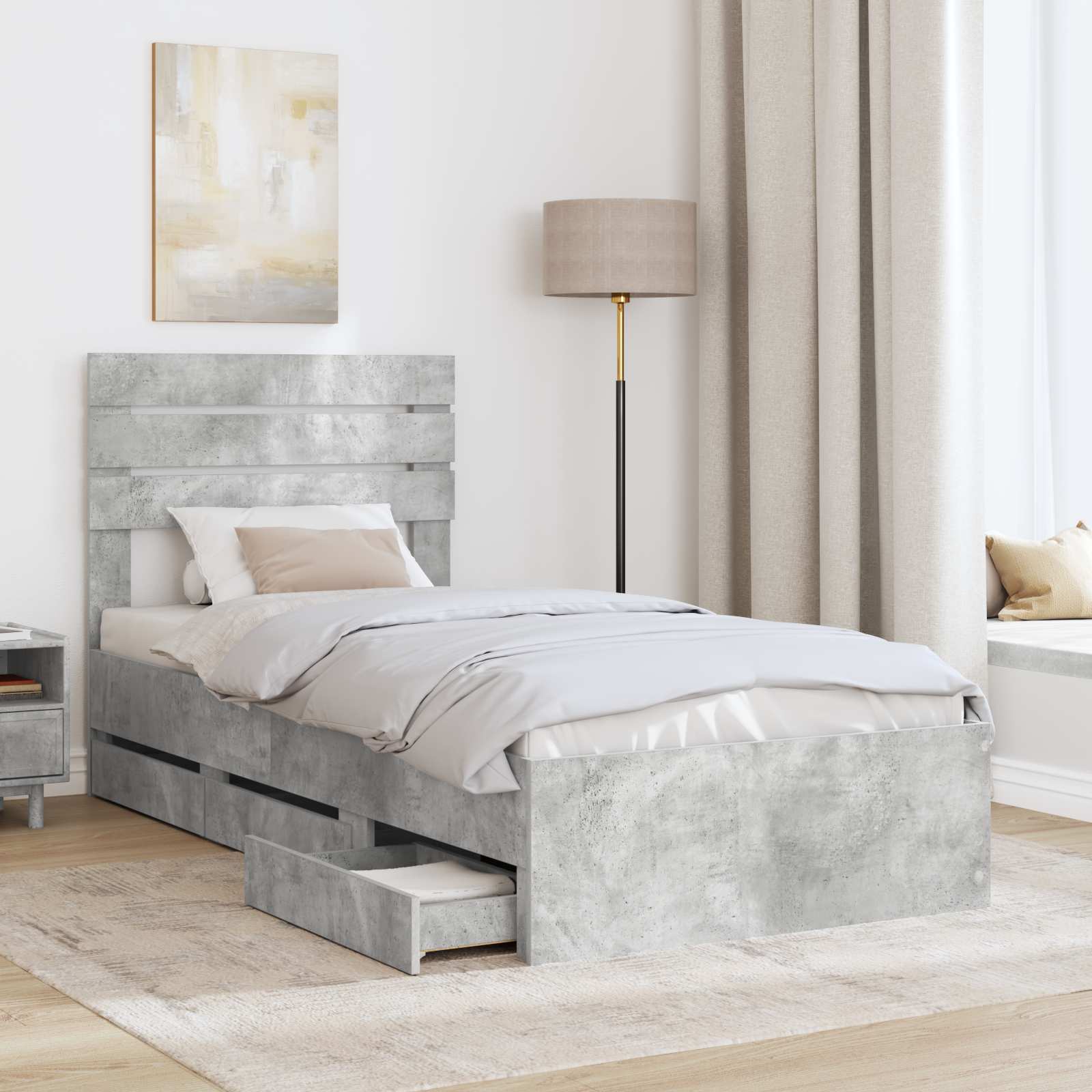 Bedframe met lade Beton Grijs 90 x 190 cm Ingenieurshout is nu te koop bij PeponiXL, paradijselijk wonen!