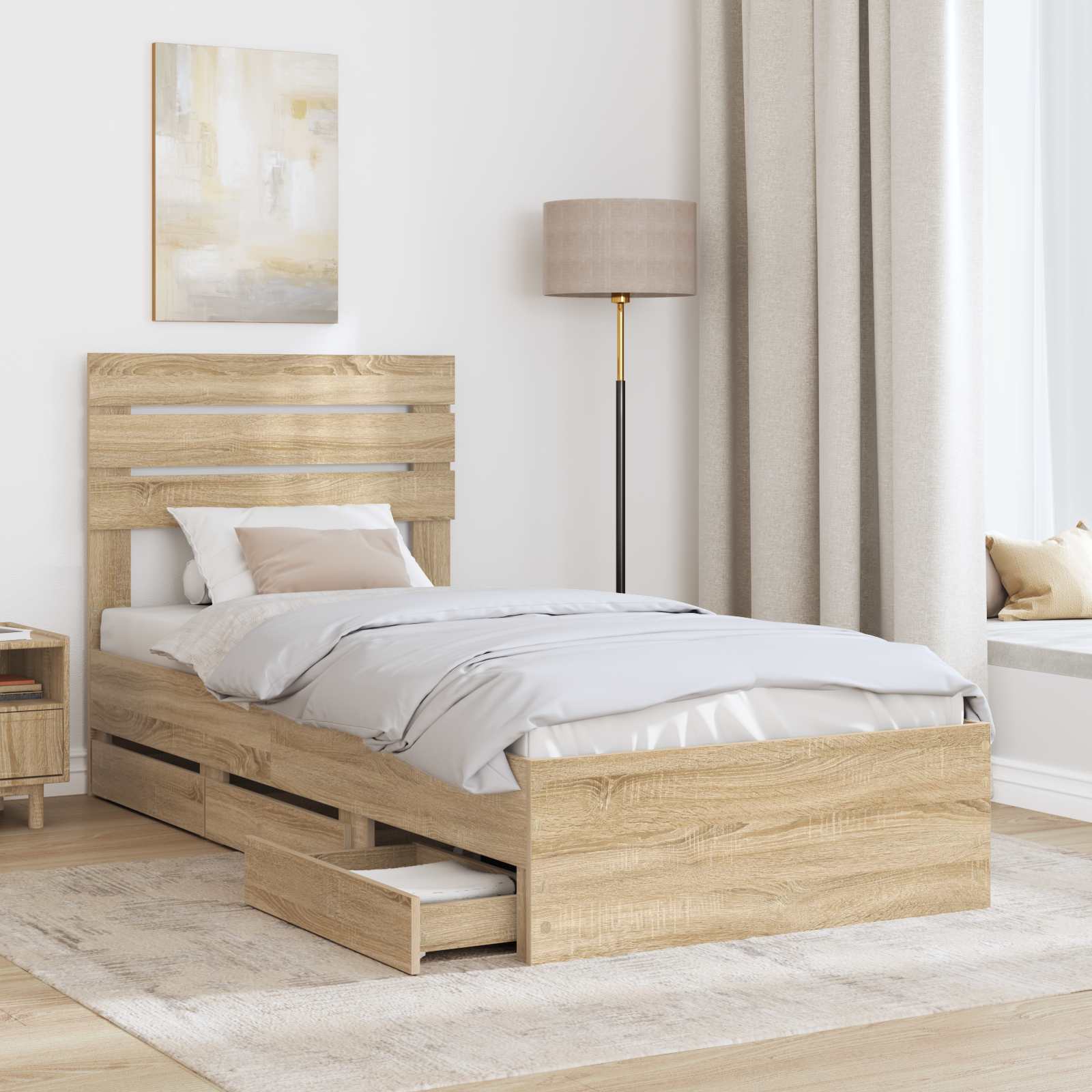 Bedframe met lade Sonoma Eiken 75 x 190 cm Ingenieurshout is nu te koop bij PeponiXL, paradijselijk wonen!