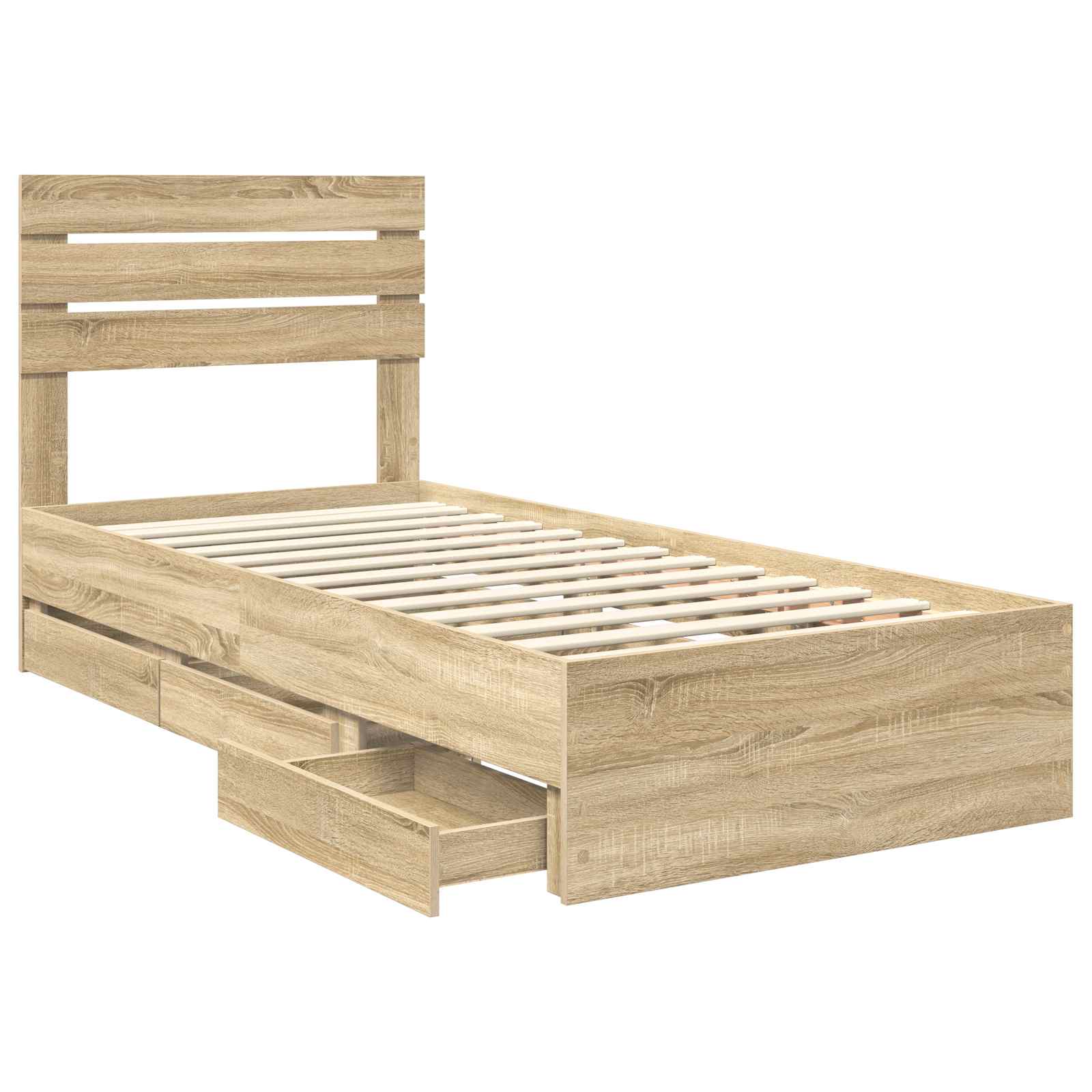 Bedframe met lade Sonoma Eiken 75 x 190 cm Ingenieurshout is nu te koop bij PeponiXL, paradijselijk wonen!