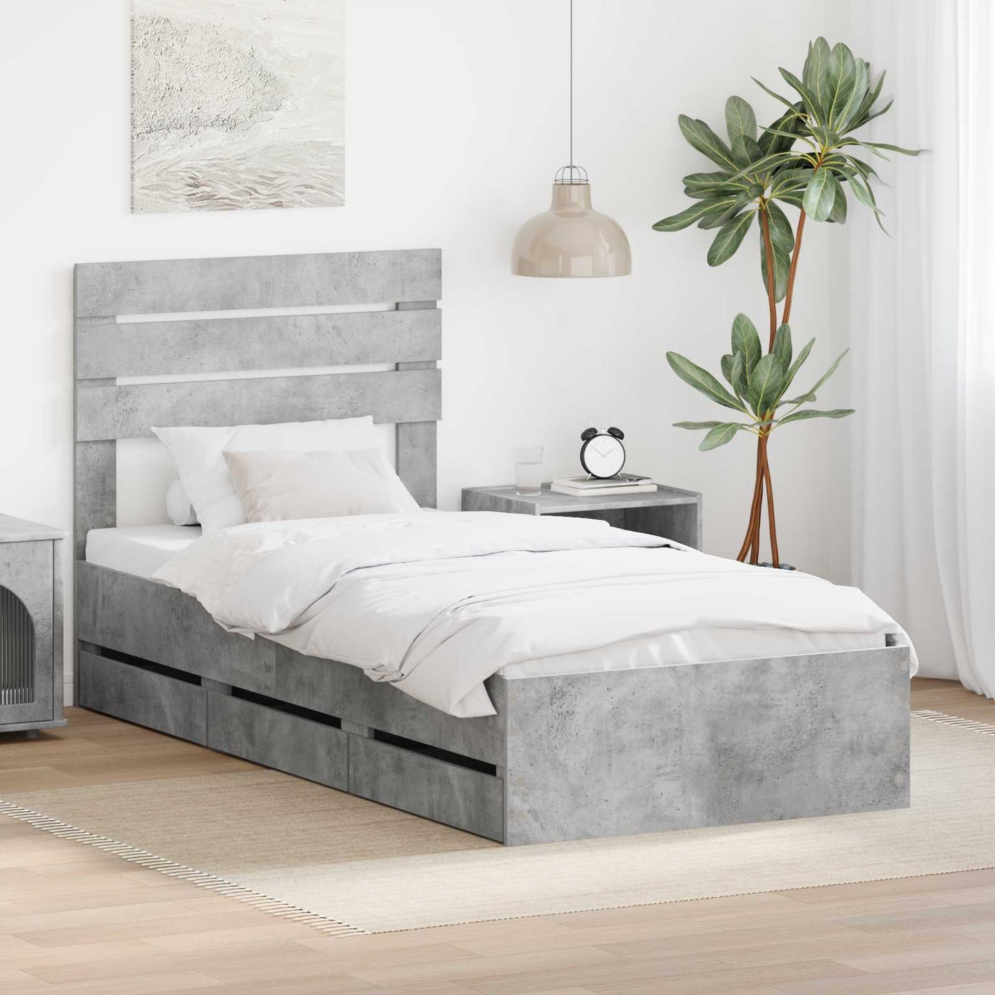 Bedframe met lade Beton Grijs 75 x 190 cm Ingenieurshout is nu te koop bij PeponiXL, paradijselijk wonen!