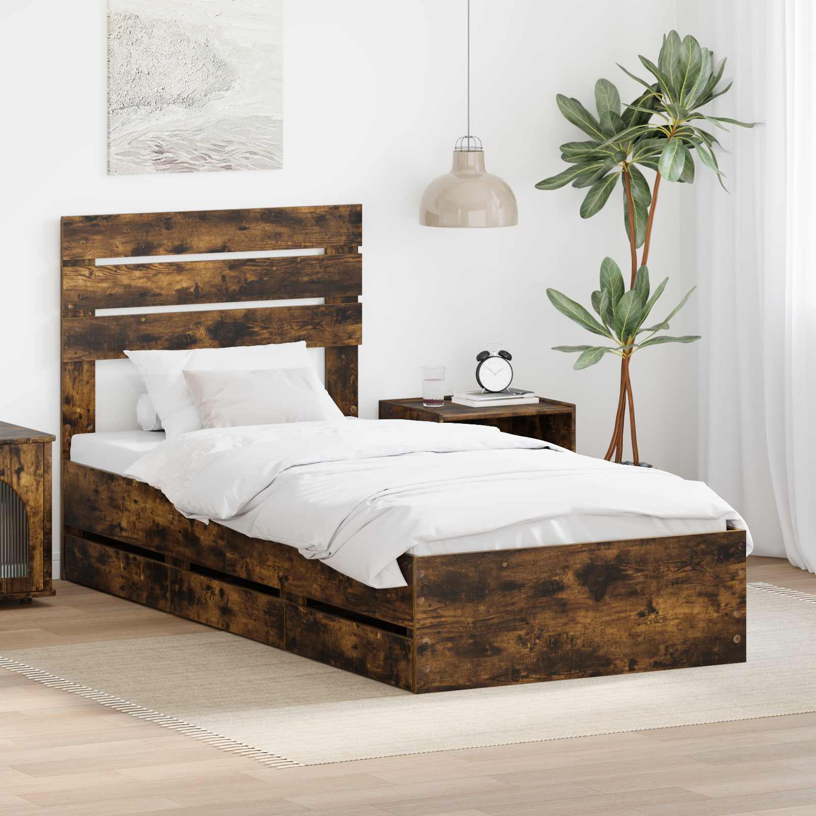 Bedframe met lade Gerookt eiken 75 x 190 cm Ingenieurshout is nu te koop bij PeponiXL, paradijselijk wonen!