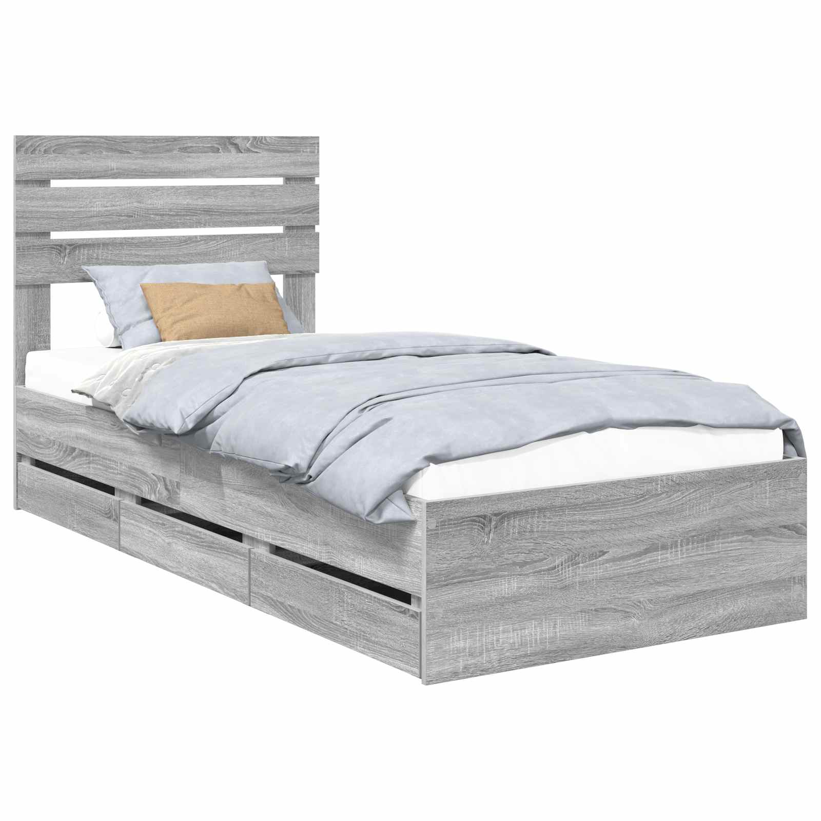 Bedframe met lade Grijs Sonoma 75 x 190 cm Ingenieurshout is nu te koop bij PeponiXL, paradijselijk wonen!