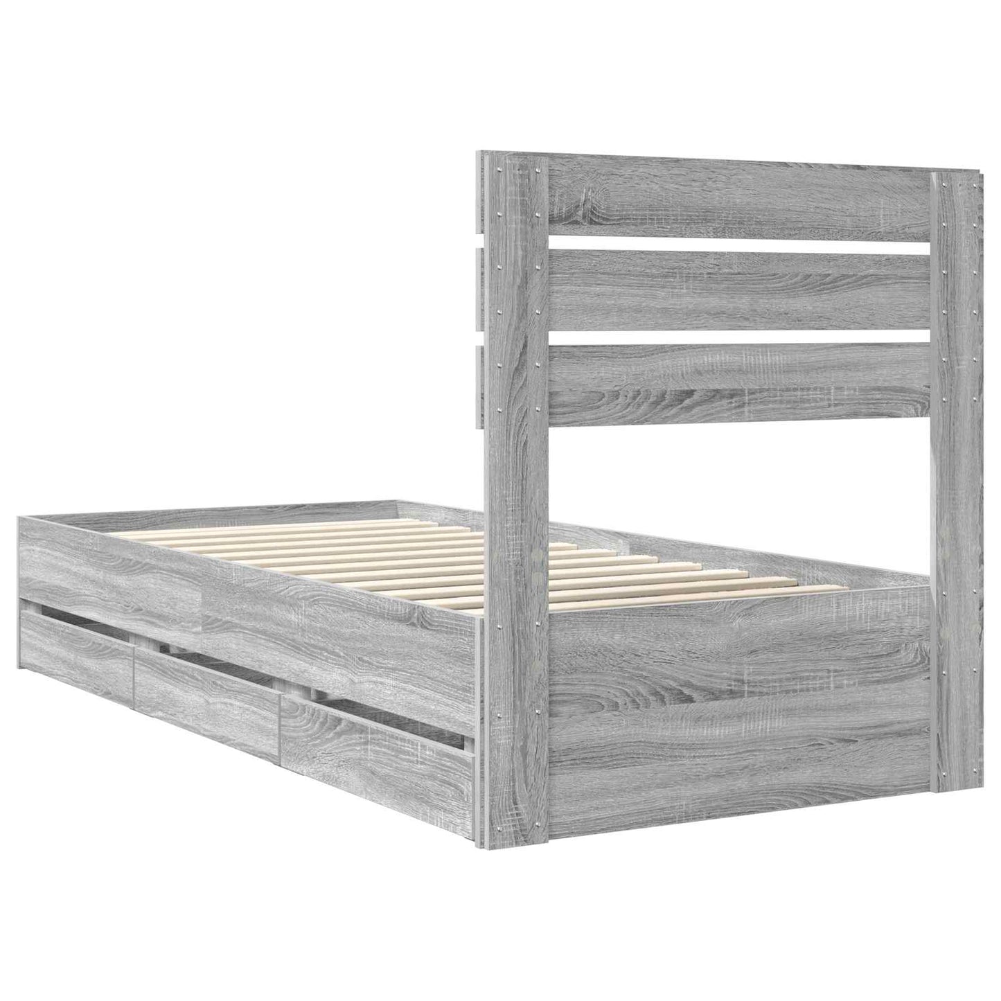 Bedframe met lade Grijs Sonoma 75 x 190 cm Ingenieurshout is nu te koop bij PeponiXL, paradijselijk wonen!