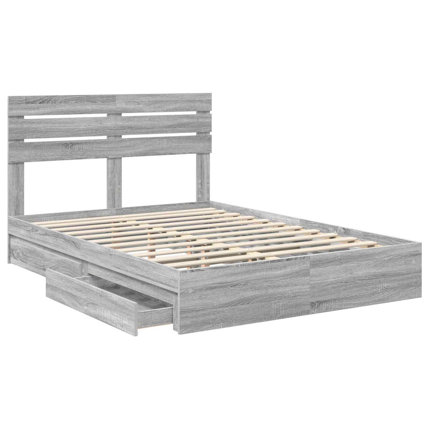 Opslag bed met lade Grijs Sonoma 150 x 200 cm Bewerkt hout is nu te koop bij PeponiXL, paradijselijk wonen!