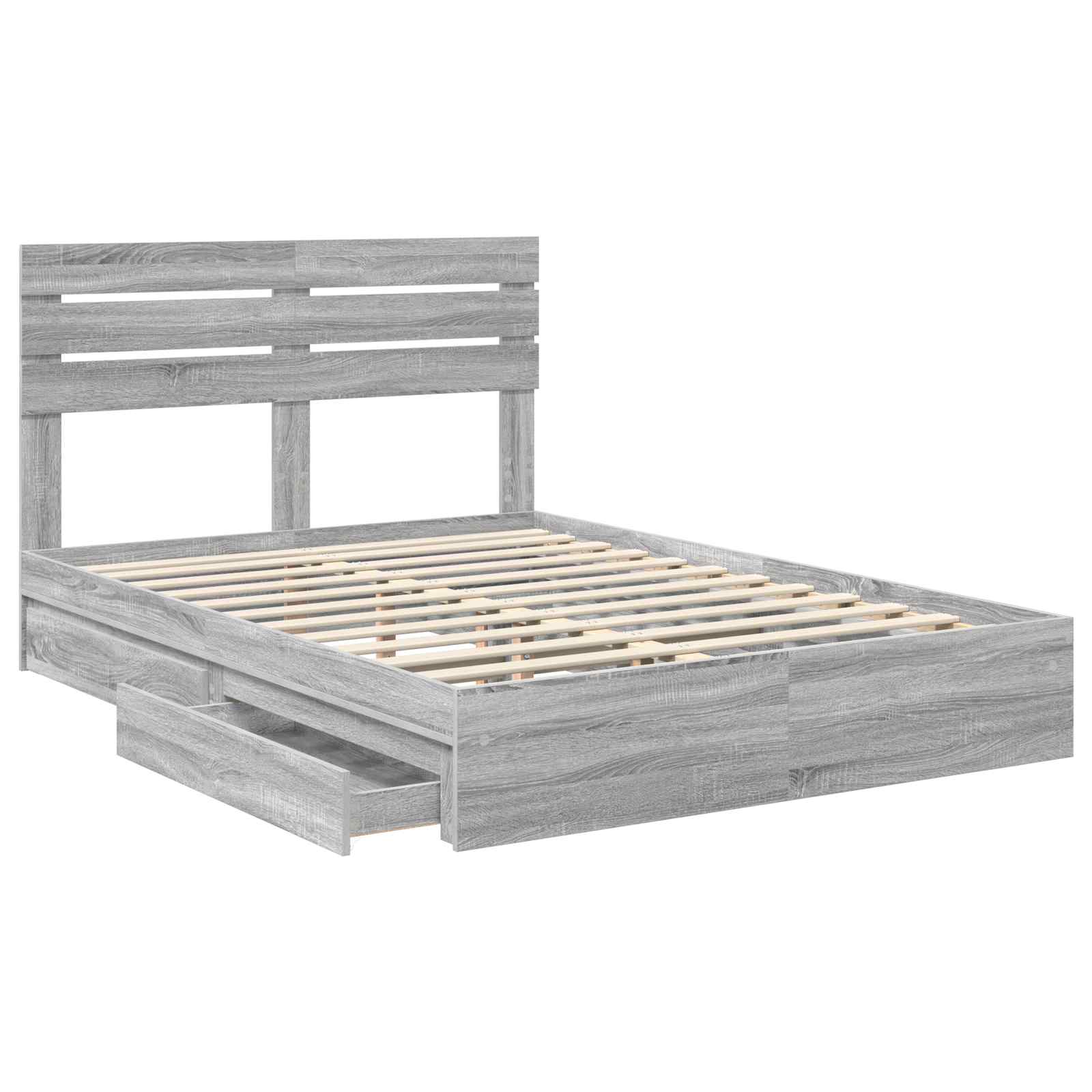 Opslag bed met lade Grijs Sonoma 150 x 200 cm Bewerkt hout is nu te koop bij PeponiXL, paradijselijk wonen!