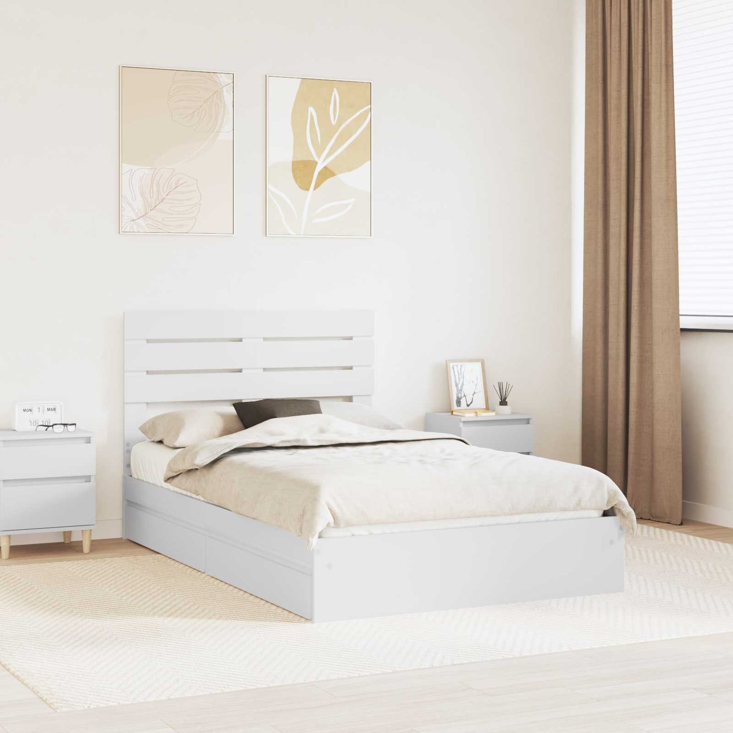 Opslag bed met lade met opslag Wit 135 x 190 cm Bewerkt hout