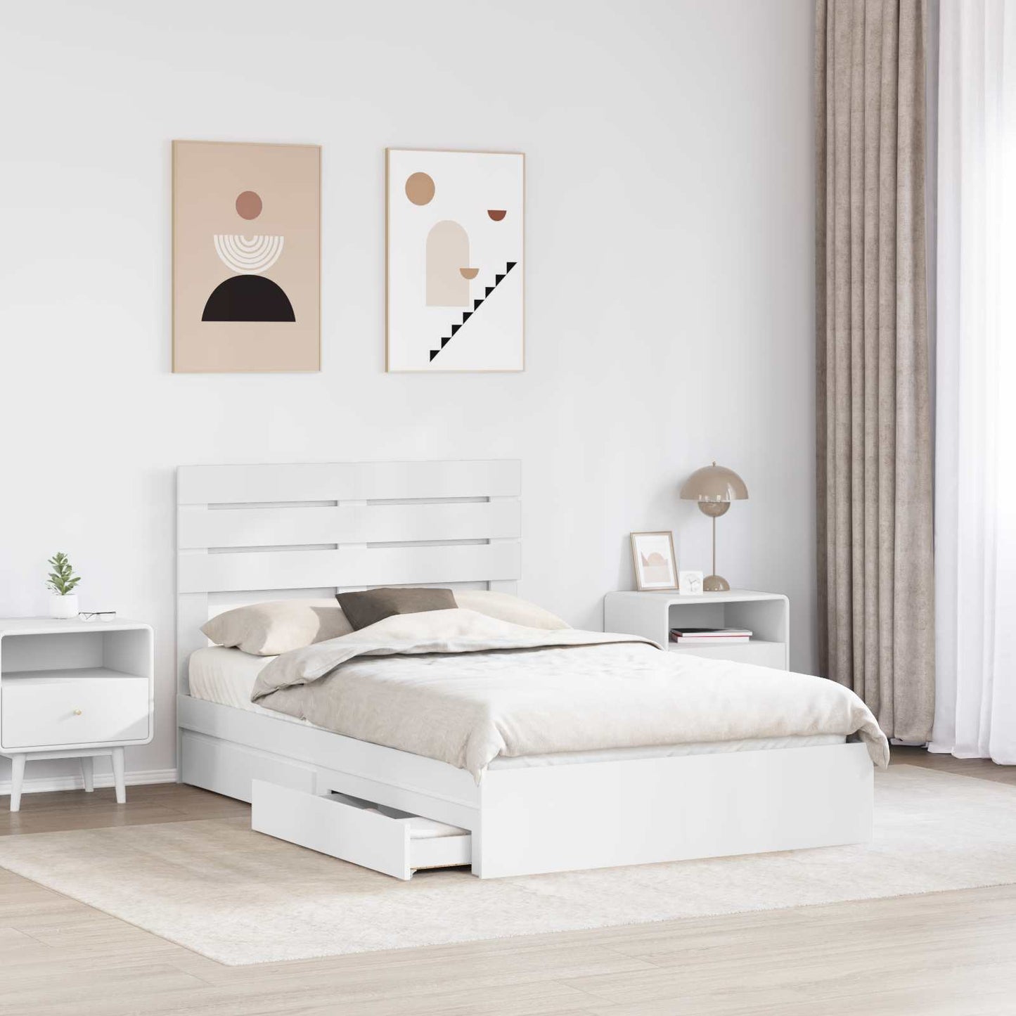 Opslag bed met lade met opslag Wit 135 x 190 cm Bewerkt hout