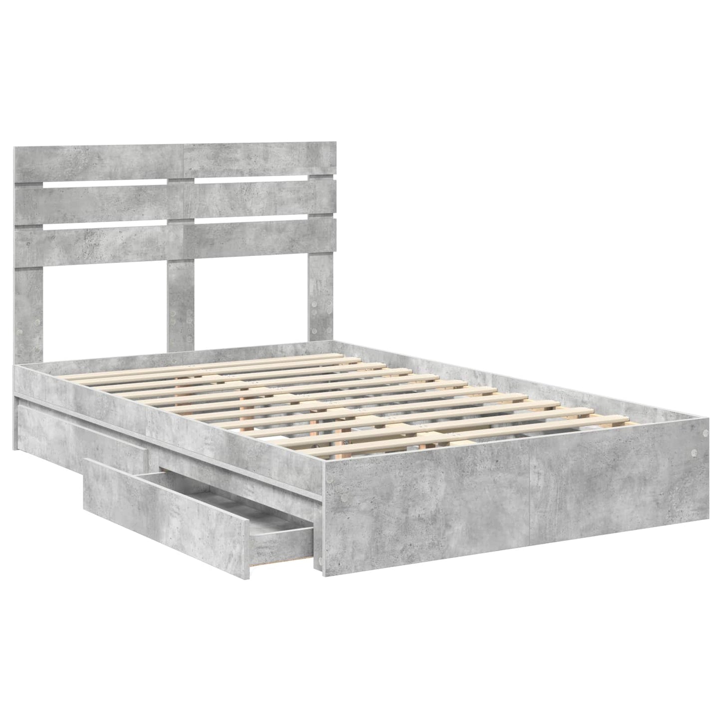 Opslag bed met hoofdeinde Beton Grijs 135 x 190 cm Bewerkt hout is nu te koop bij PeponiXL, paradijselijk wonen!