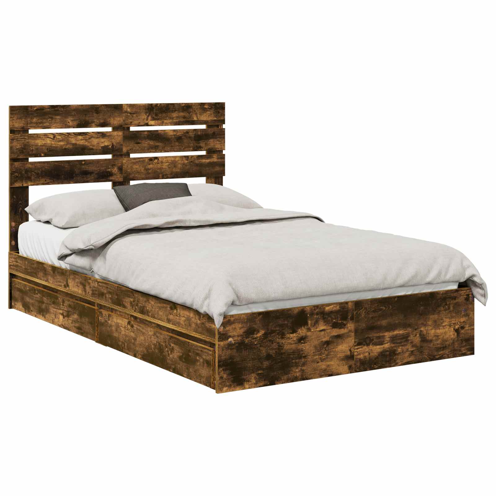 Opslag bed met lade Gerookt eiken 120 x 200 cm Bewerkt hout is nu te koop bij PeponiXL, paradijselijk wonen!