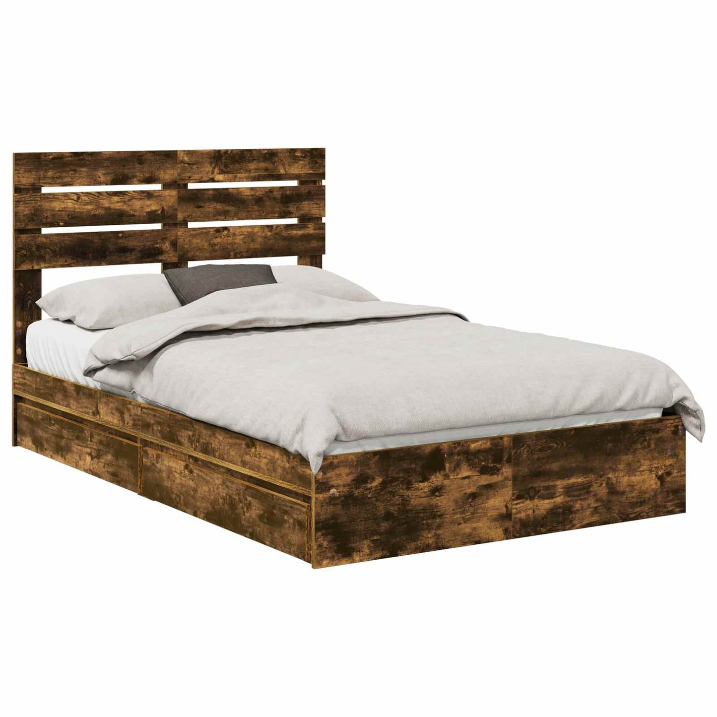 Opslag bed met lade Gerookt eiken 120 x 190 cm Bewerkt hout