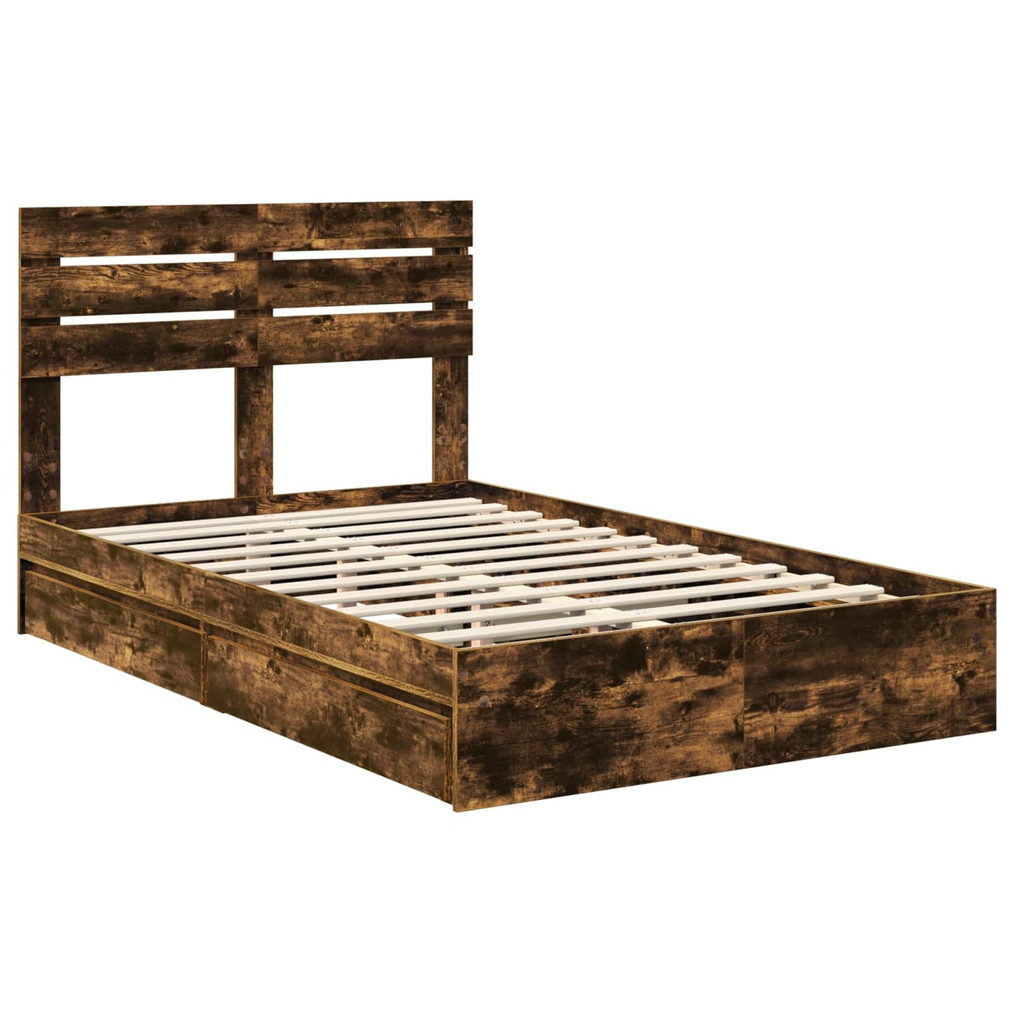 Opslag bed met lade Gerookt eiken 120 x 190 cm Bewerkt hout