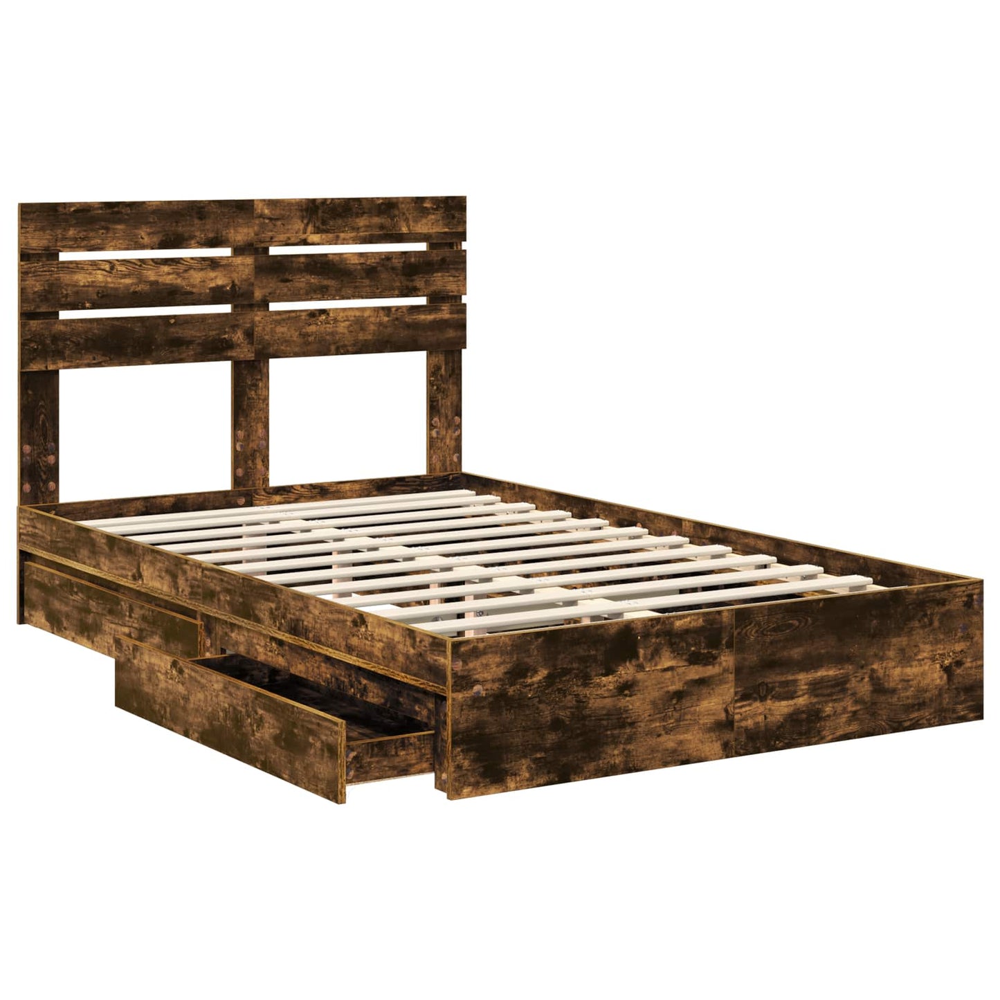 Opslag bed met lade Gerookt eiken 120 x 190 cm Bewerkt hout