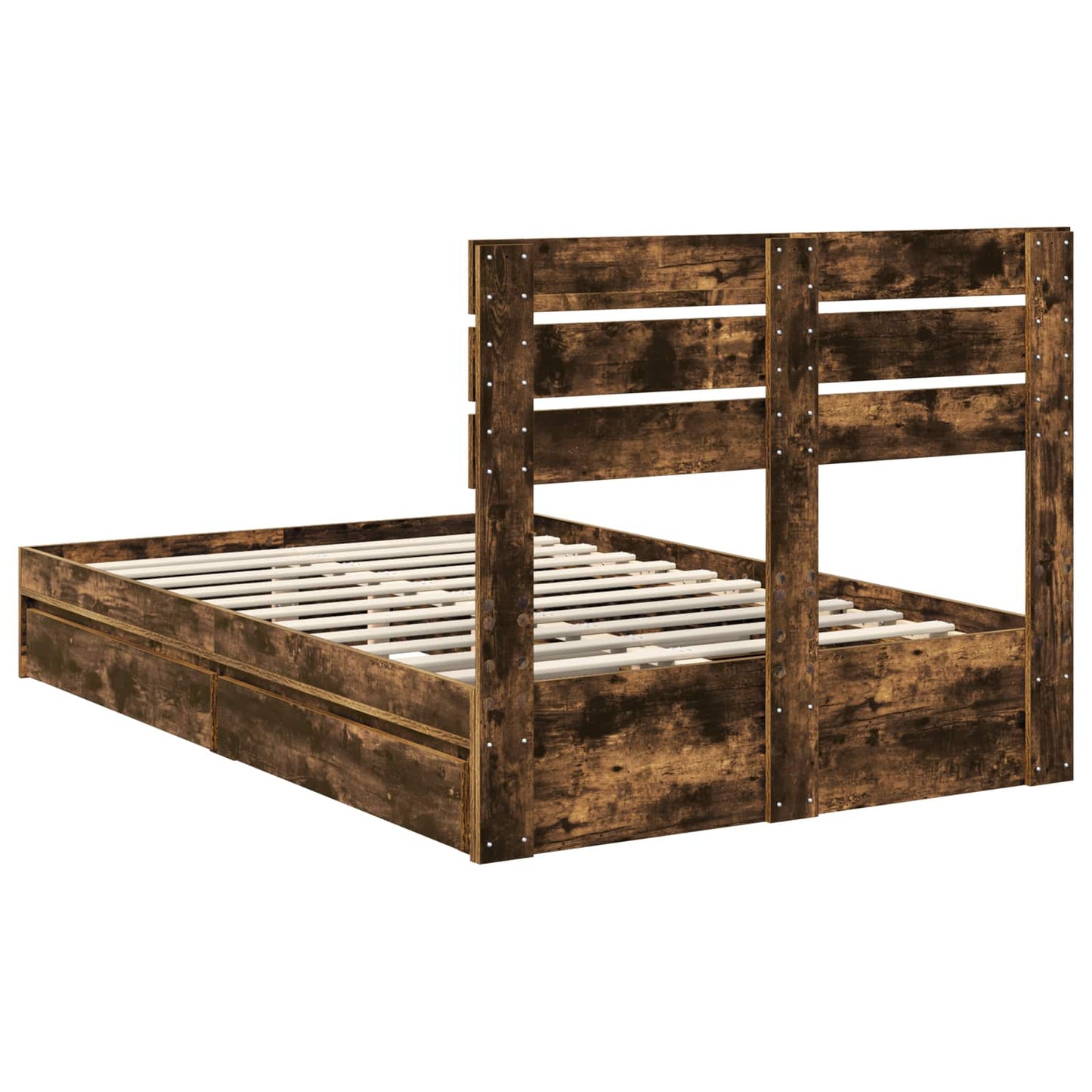 Opslag bed met lade Gerookt eiken 120 x 190 cm Bewerkt hout