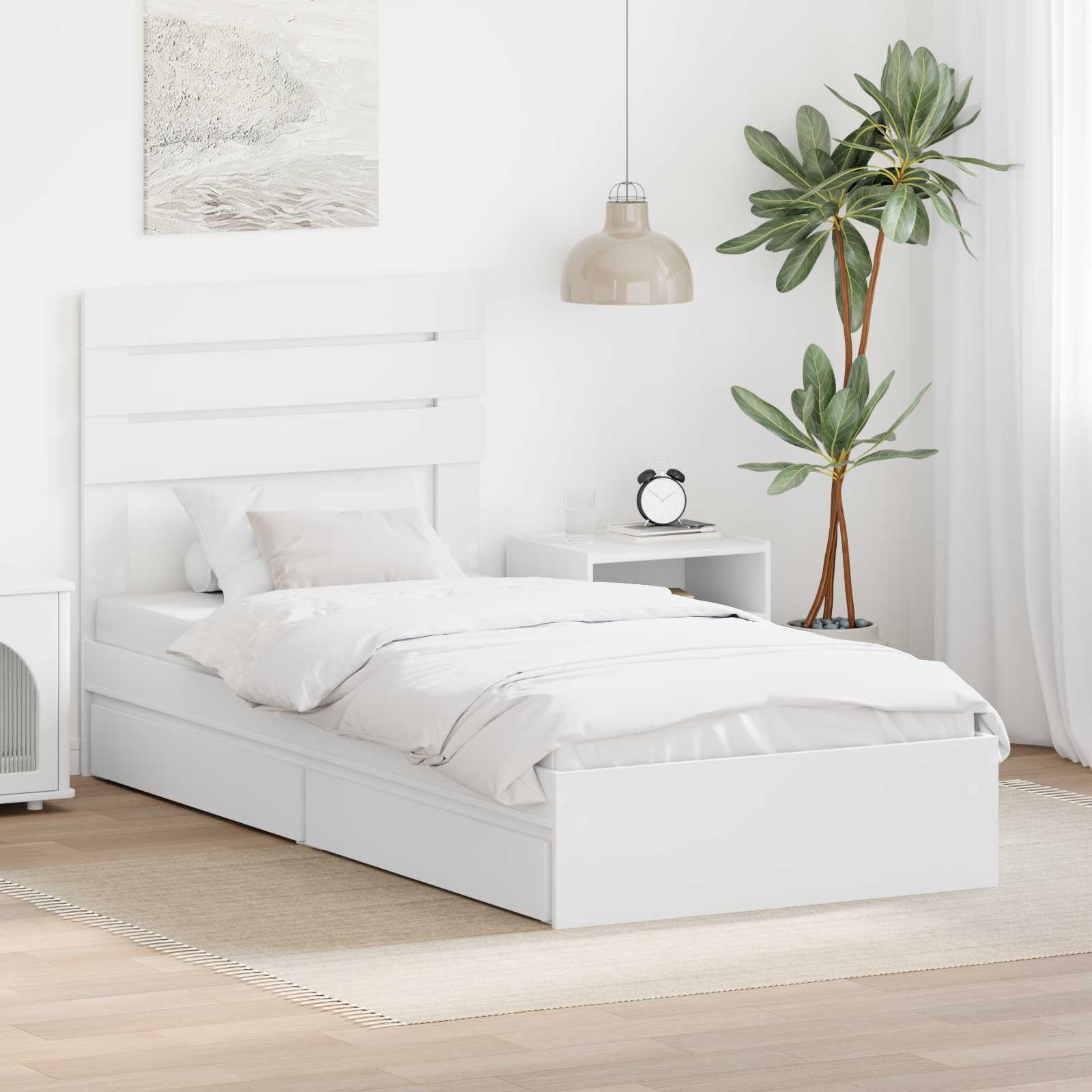 Opslag bed met hoofdeinde met lade Wit 90 x 190 cm Bewerkt hout is nu te koop bij PeponiXL, paradijselijk wonen!