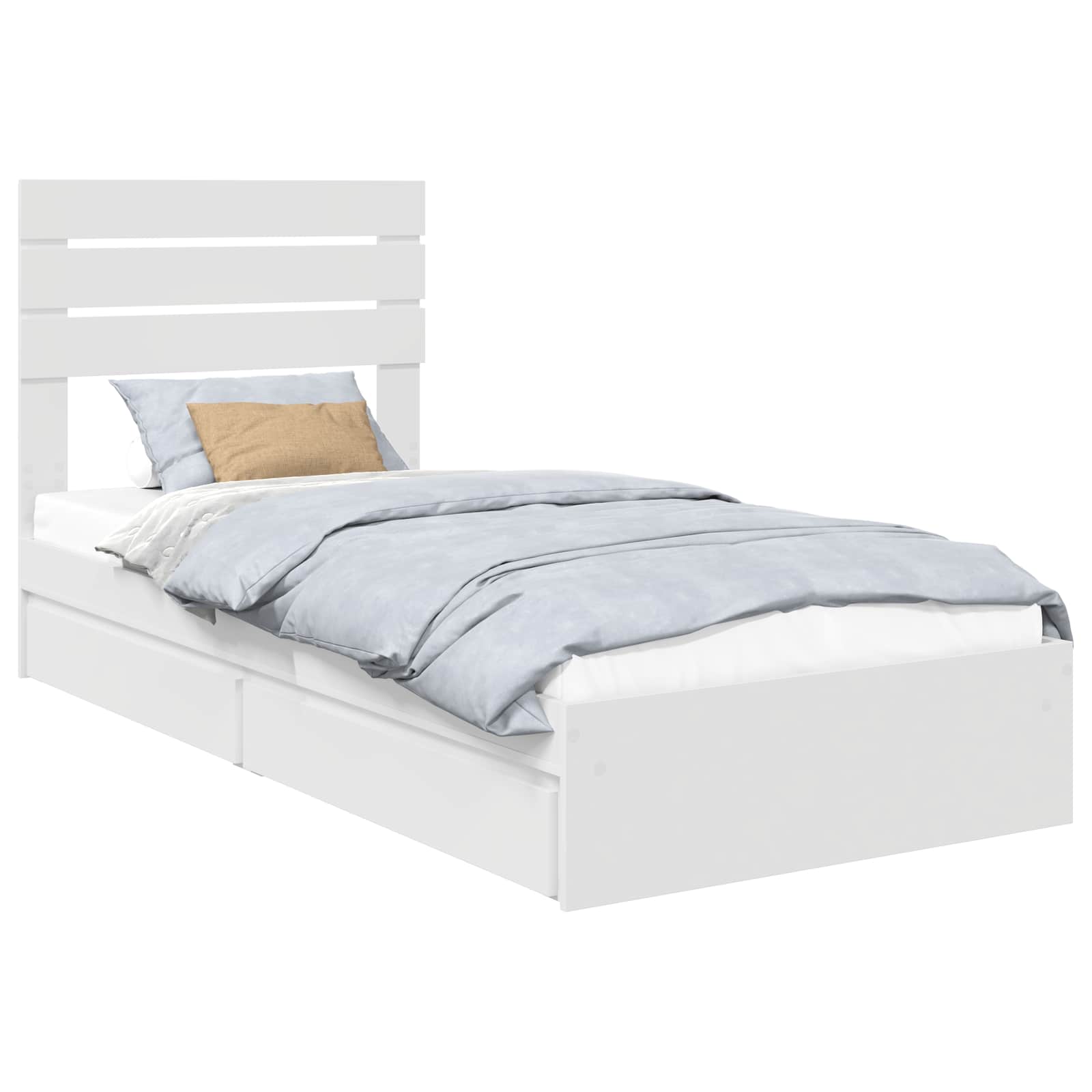 Opslag bed met hoofdeinde met lade Wit 90 x 190 cm Bewerkt hout is nu te koop bij PeponiXL, paradijselijk wonen!