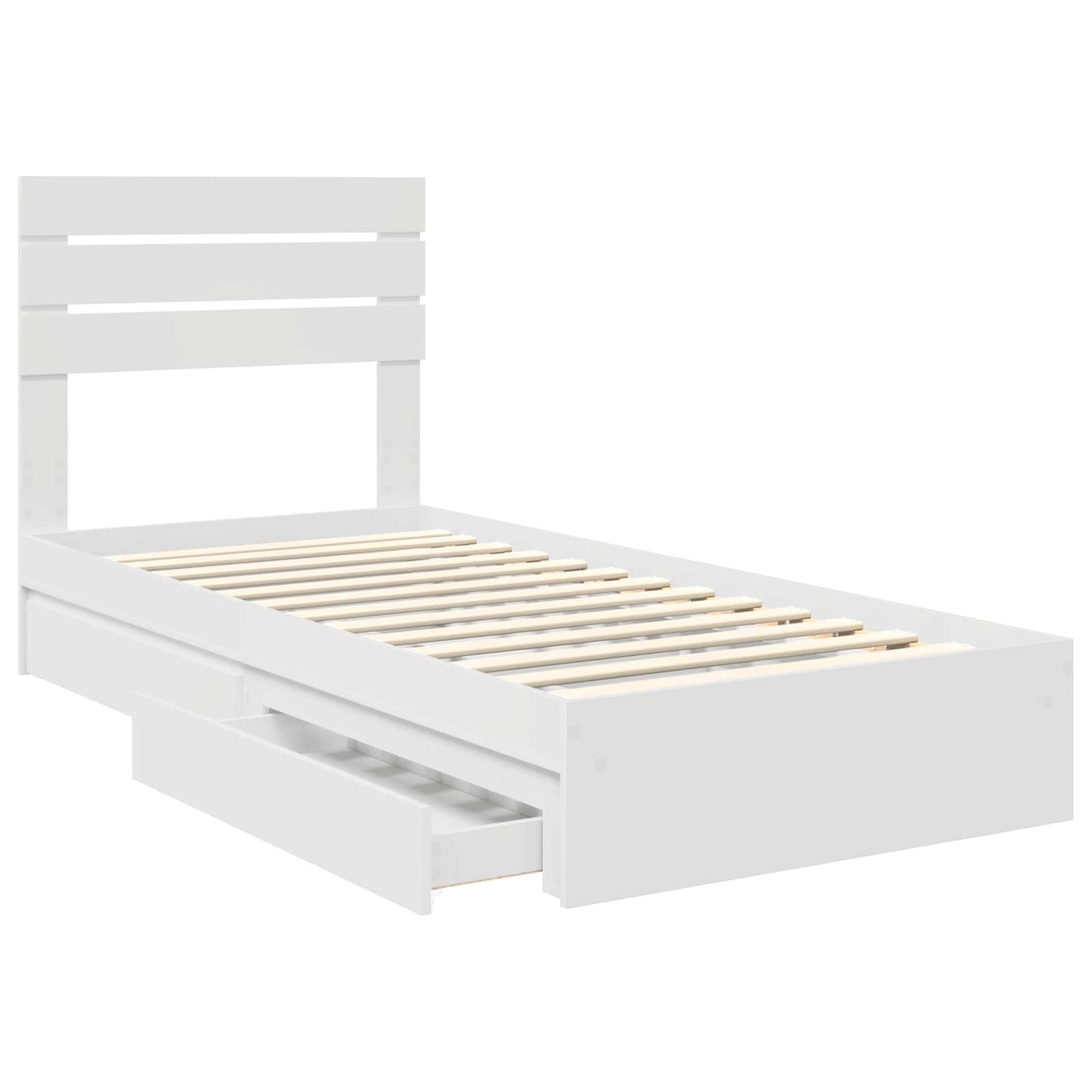 Opslag bed met hoofdeinde met lade Wit 90 x 190 cm Bewerkt hout is nu te koop bij PeponiXL, paradijselijk wonen!