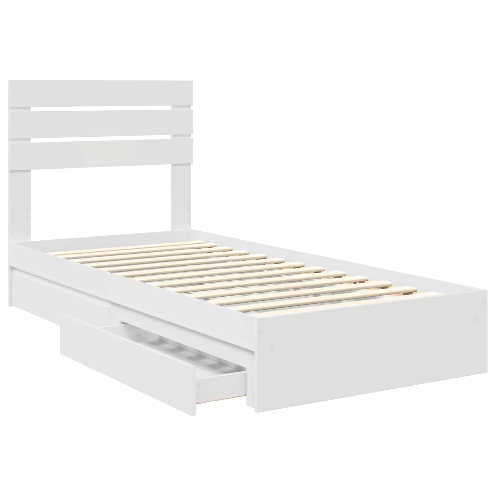 Opslag bed met hoofdeinde met lade Wit 90 x 190 cm Bewerkt hout is nu te koop bij PeponiXL, paradijselijk wonen!