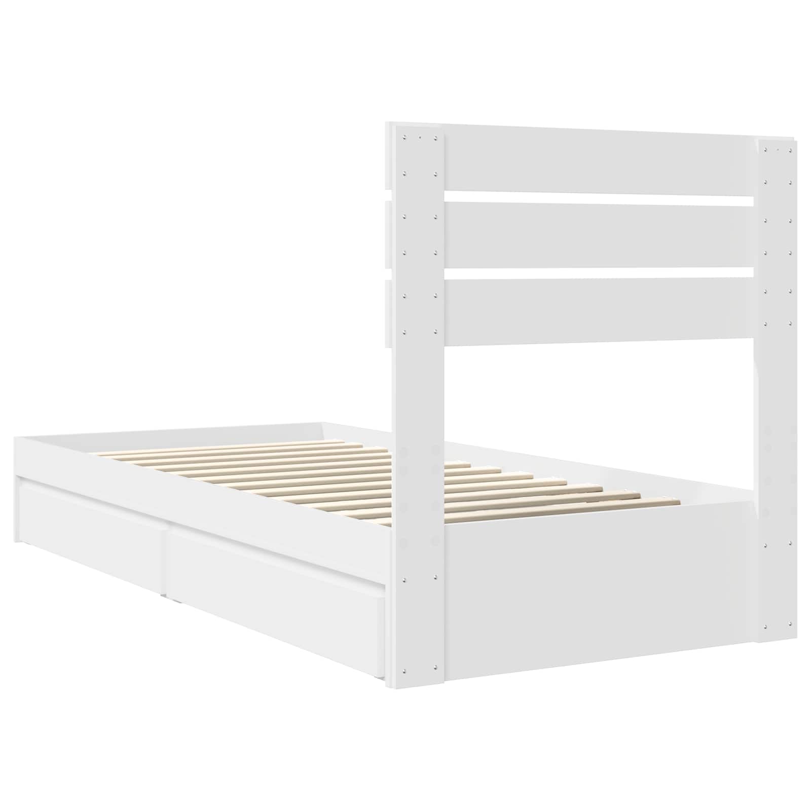 Opslag bed met hoofdeinde met lade Wit 90 x 190 cm Bewerkt hout is nu te koop bij PeponiXL, paradijselijk wonen!