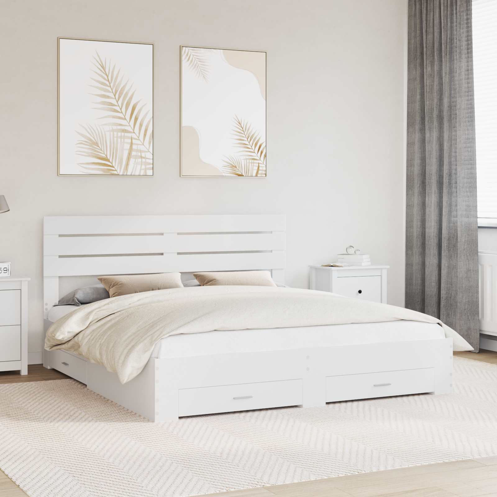 Bedframe met hoofdeinde met lade Wit 200 x 200 cm Bewerkt hout is nu te koop bij PeponiXL, paradijselijk wonen!