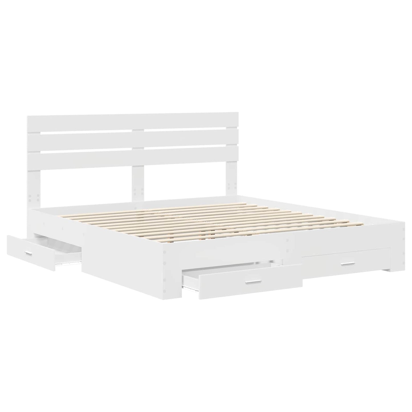 Bedframe met hoofdeinde met lade Wit 200 x 200 cm Bewerkt hout is nu te koop bij PeponiXL, paradijselijk wonen!