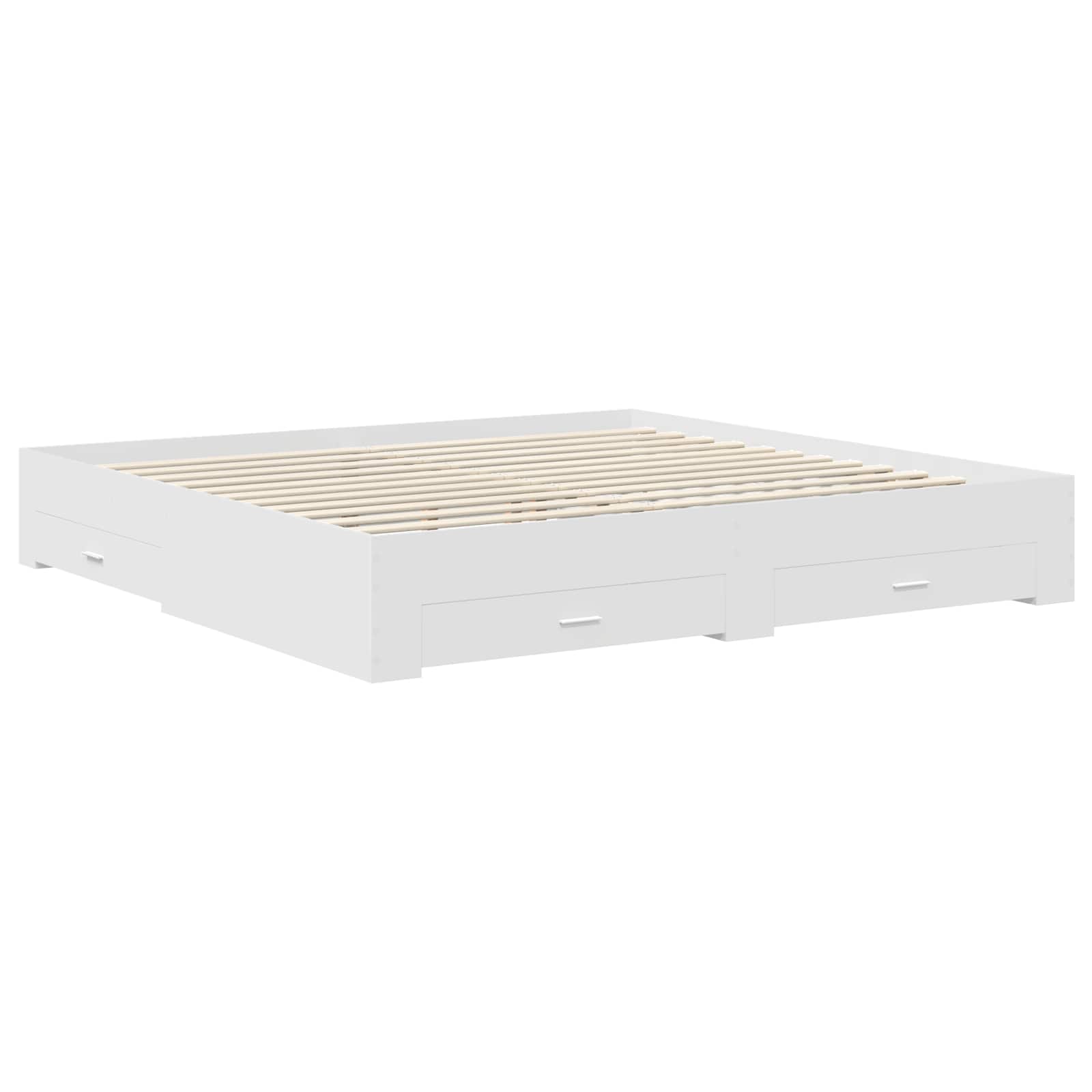 Bedframe met hoofdeinde met lade Wit 200 x 200 cm Bewerkt hout is nu te koop bij PeponiXL, paradijselijk wonen!