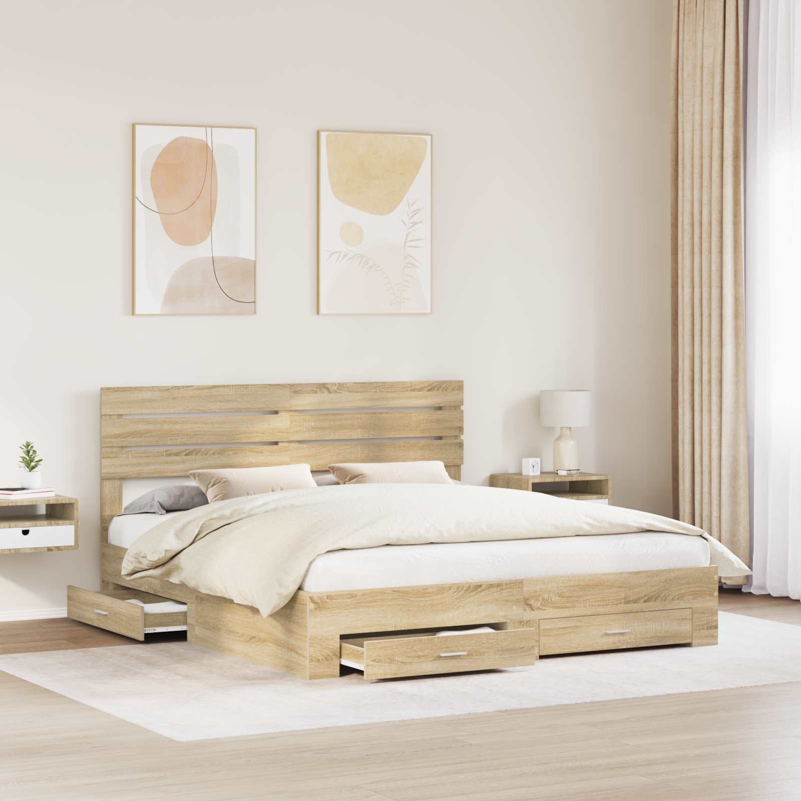 Bedframe met lade met hoofdeinde met opslag Bewerkt hout is nu te koop bij PeponiXL, paradijselijk wonen!