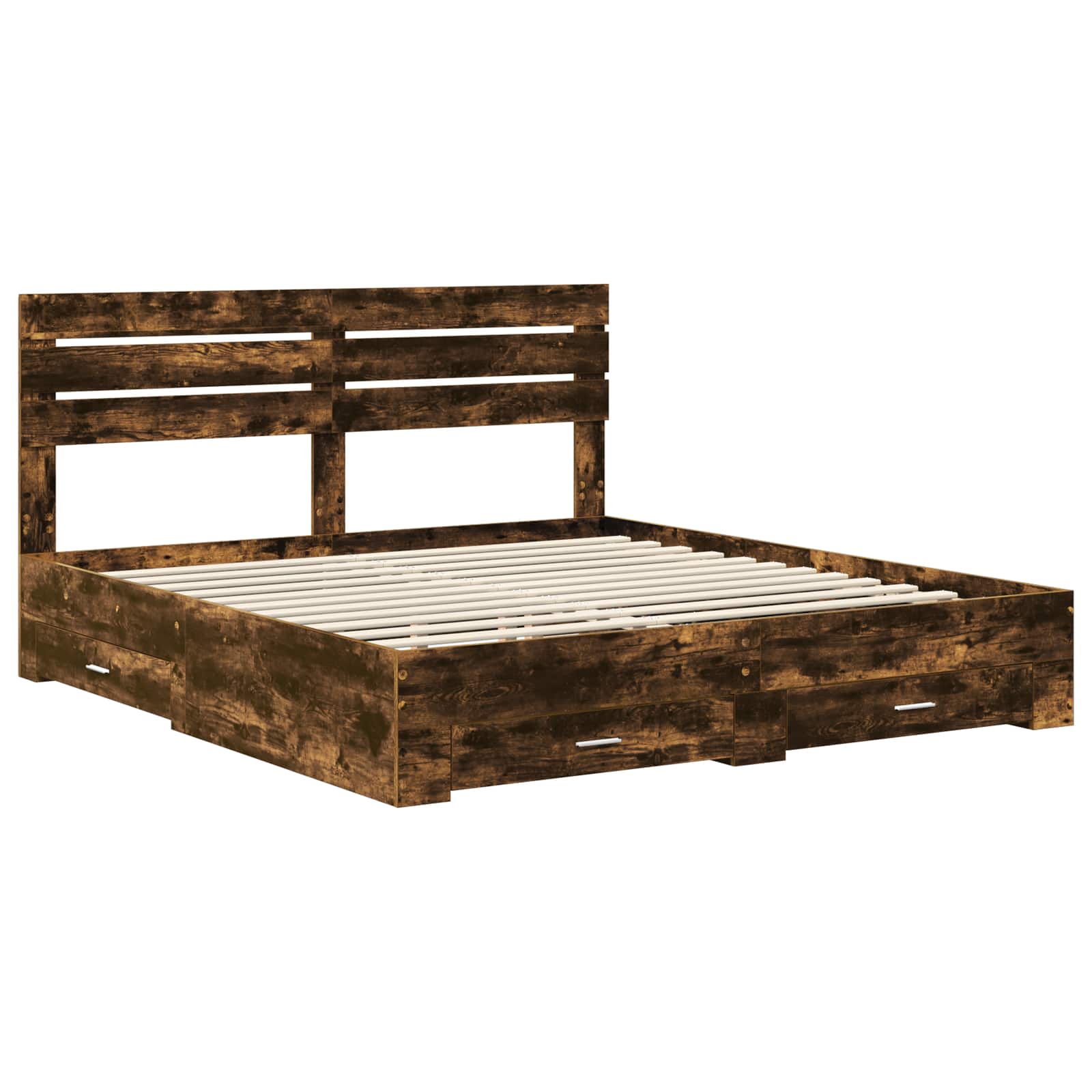 Bedframe met hoofdeinde Gerookt eiken 200 x 200 cm Bewerkt hout is nu te koop bij PeponiXL, paradijselijk wonen!