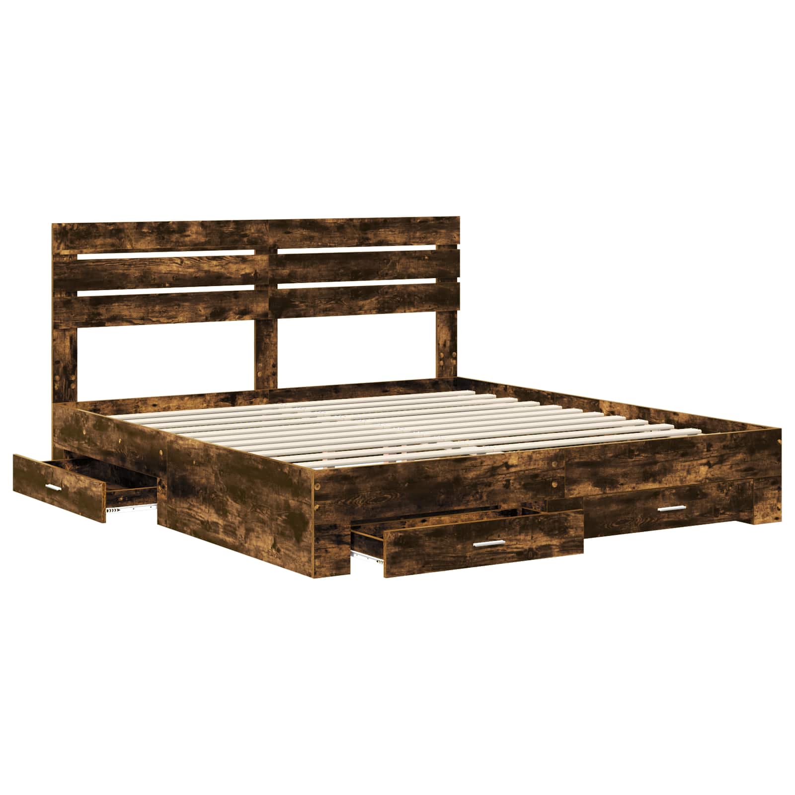 Bedframe met hoofdeinde Gerookt eiken 200 x 200 cm Bewerkt hout is nu te koop bij PeponiXL, paradijselijk wonen!