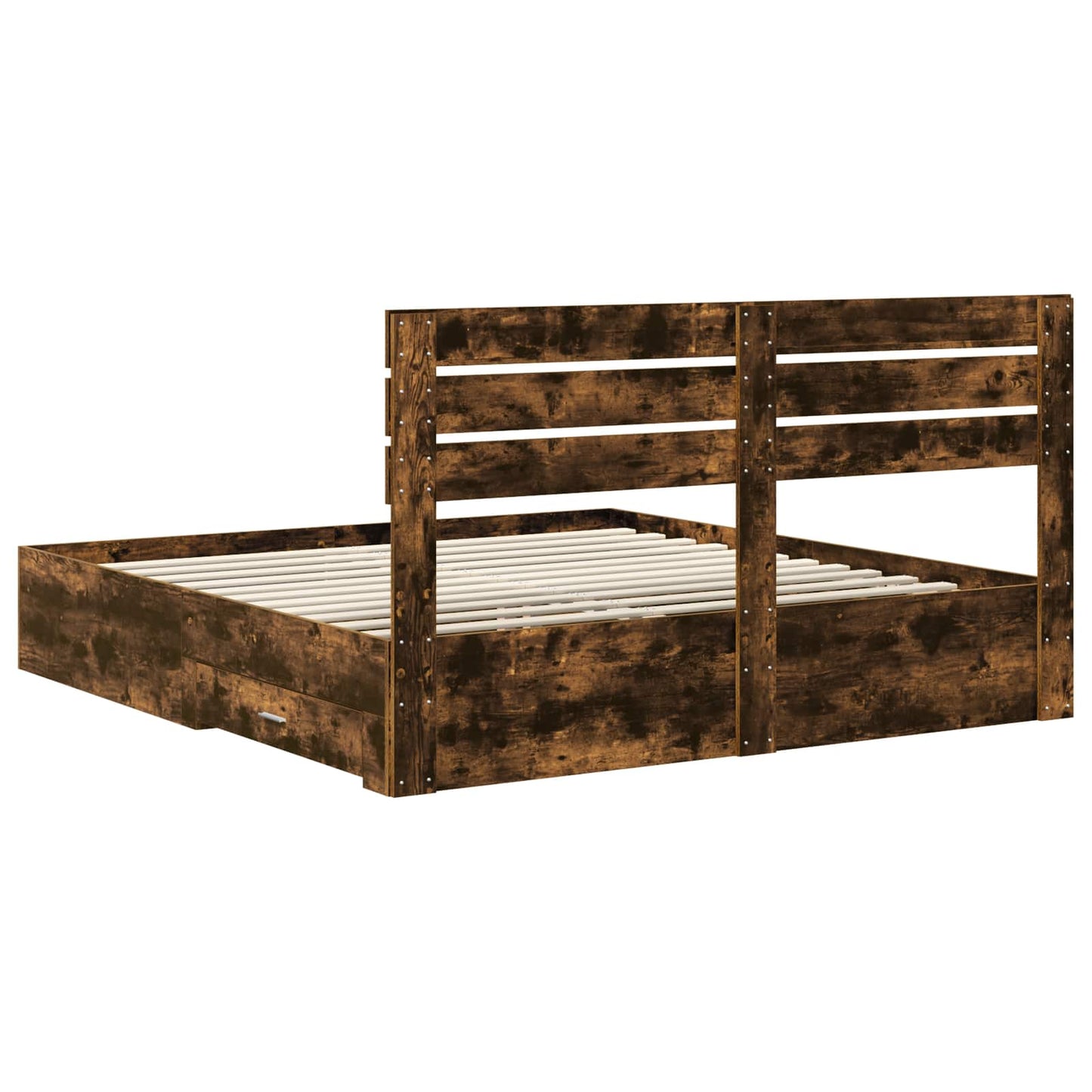Bedframe met hoofdeinde Gerookt eiken 200 x 200 cm Bewerkt hout is nu te koop bij PeponiXL, paradijselijk wonen!