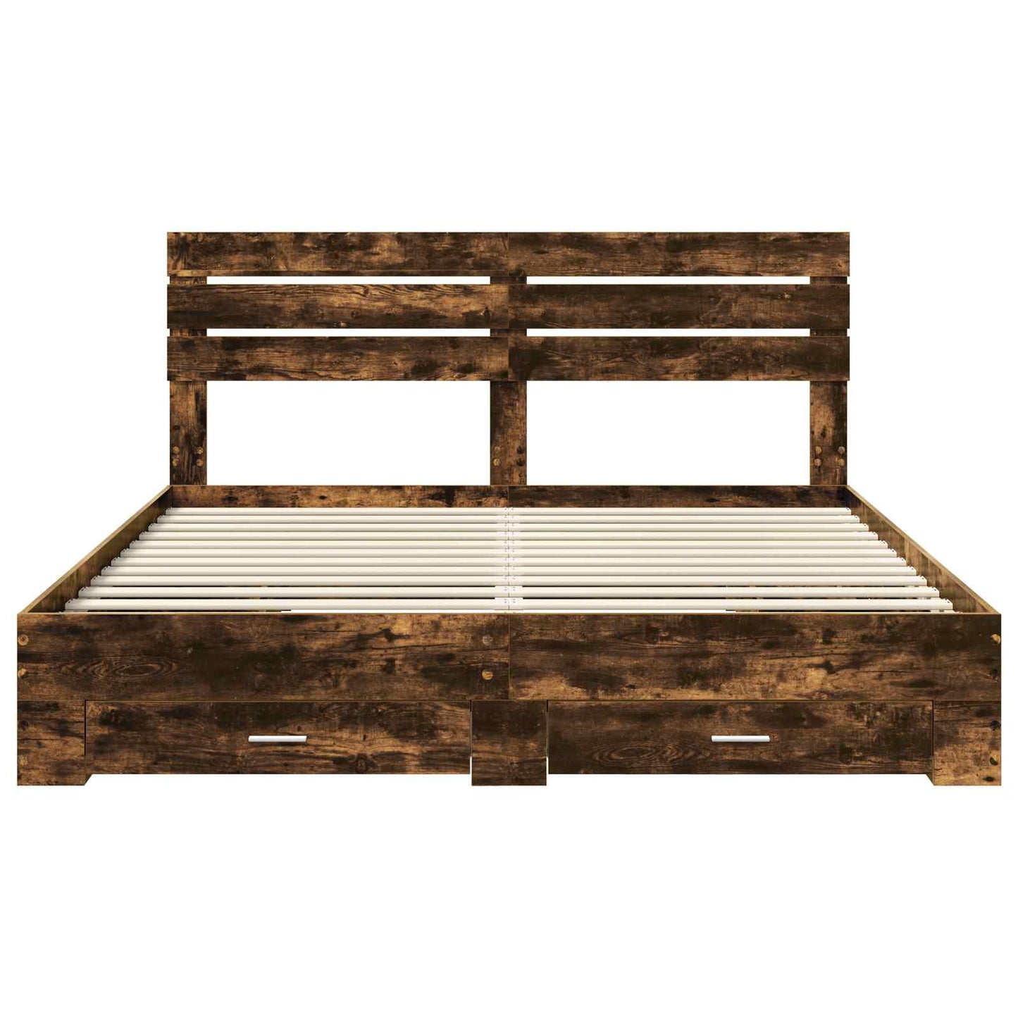 Bedframe met hoofdeinde Gerookt eiken 200 x 200 cm Bewerkt hout is nu te koop bij PeponiXL, paradijselijk wonen!