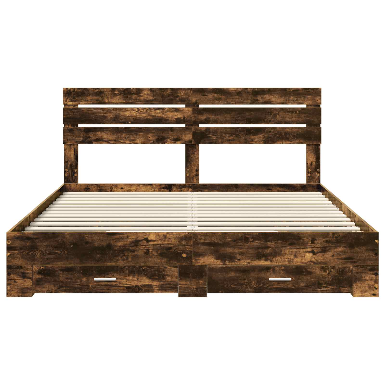 Bedframe met hoofdeinde Gerookt eiken 200 x 200 cm Bewerkt hout is nu te koop bij PeponiXL, paradijselijk wonen!