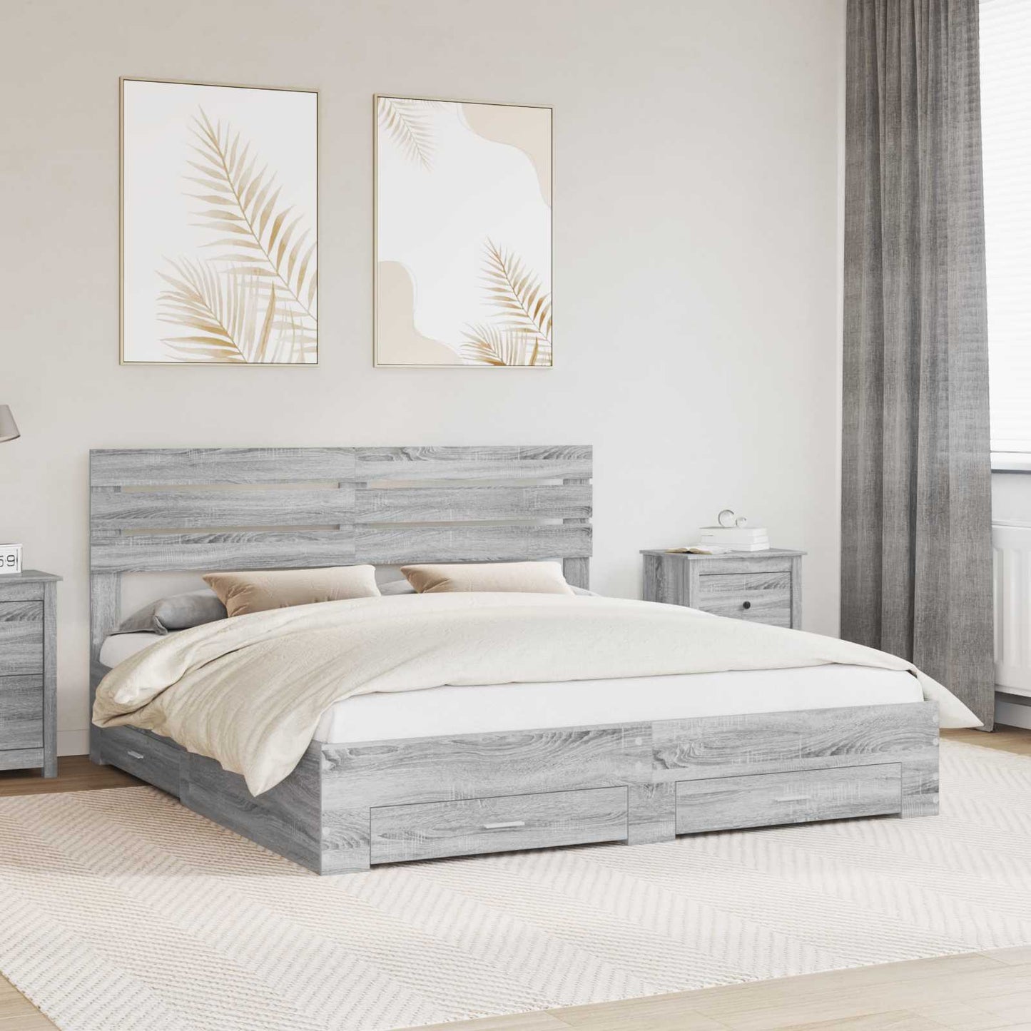 Bedframe met lade Grijs Sonoma 200 x 200 cm Bewerkt hout