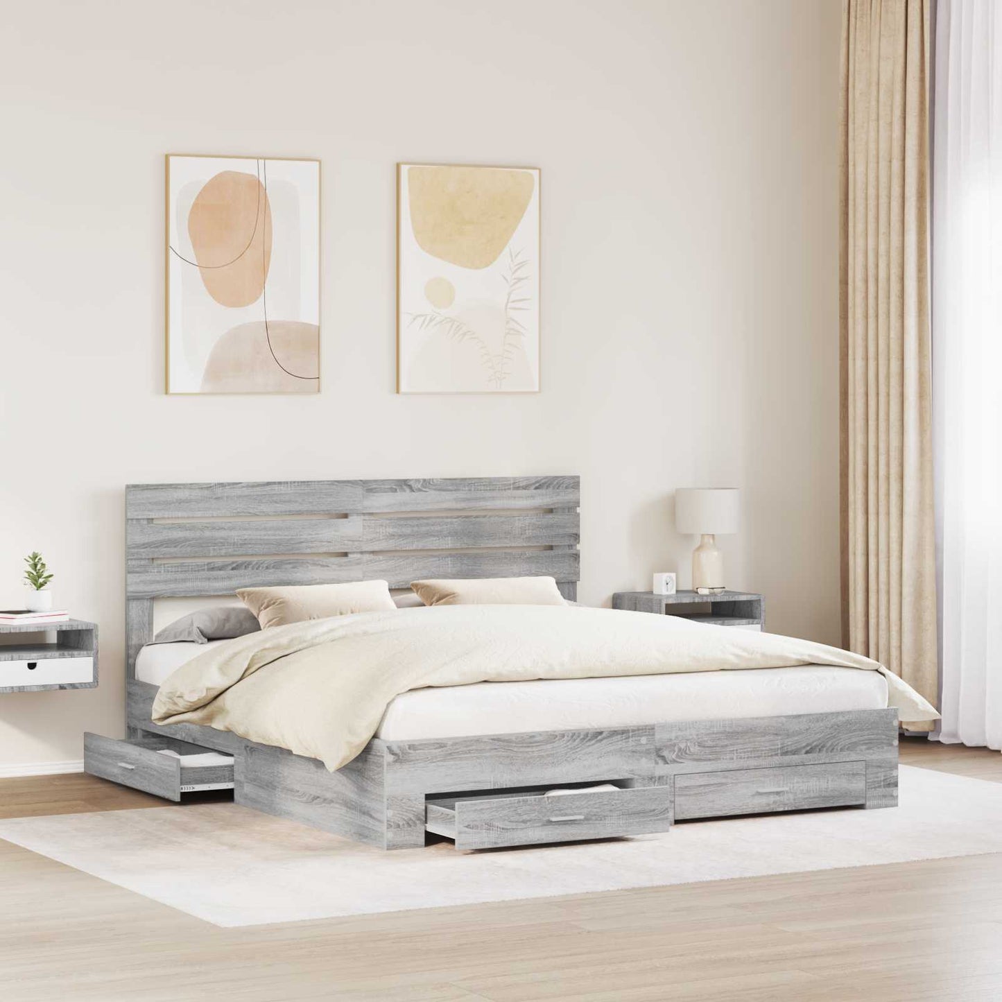 Bedframe met lade Grijs Sonoma 200 x 200 cm Bewerkt hout