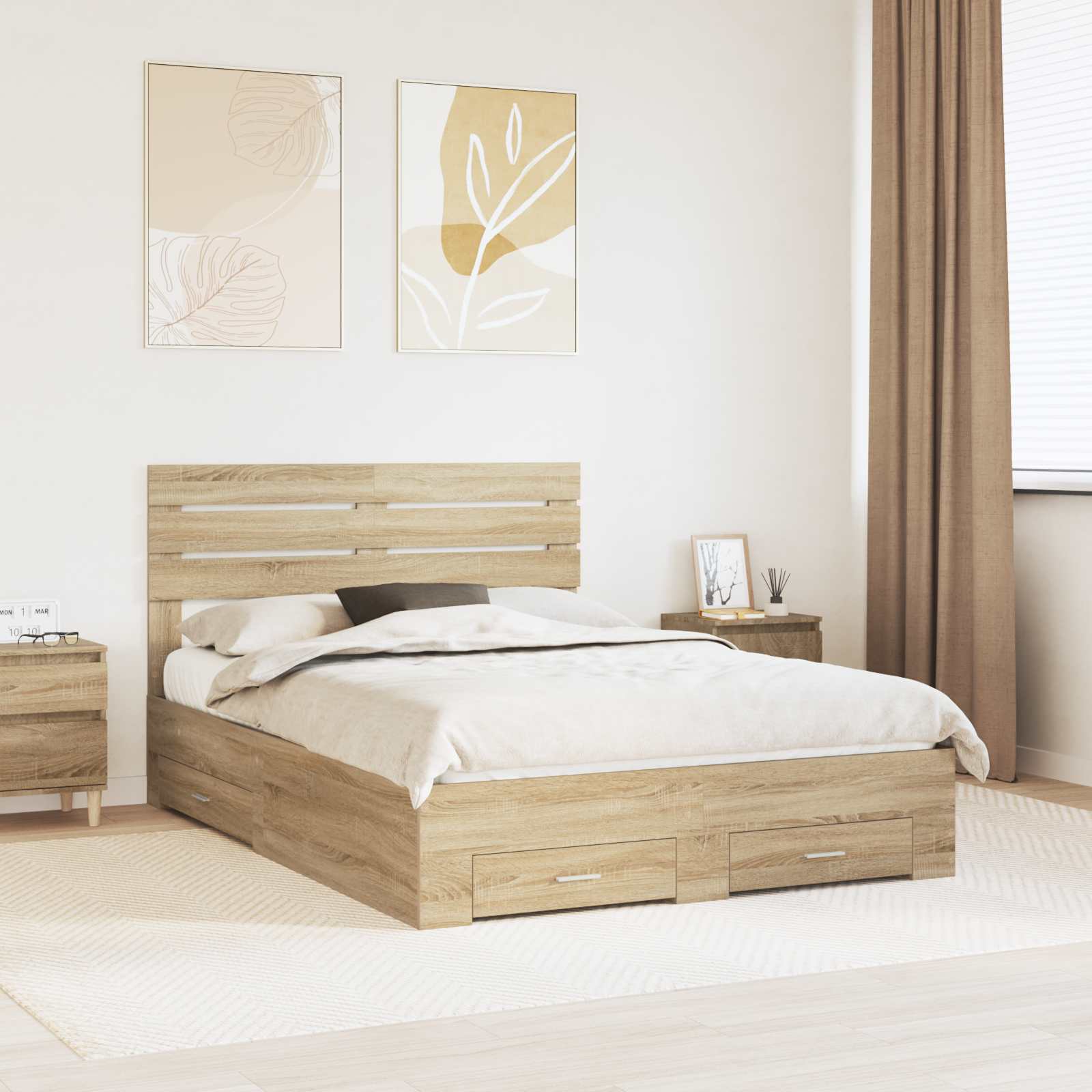 Bedframe met lade met hoofdeinde met opslag Bewerkt hout is nu te koop bij PeponiXL, paradijselijk wonen!