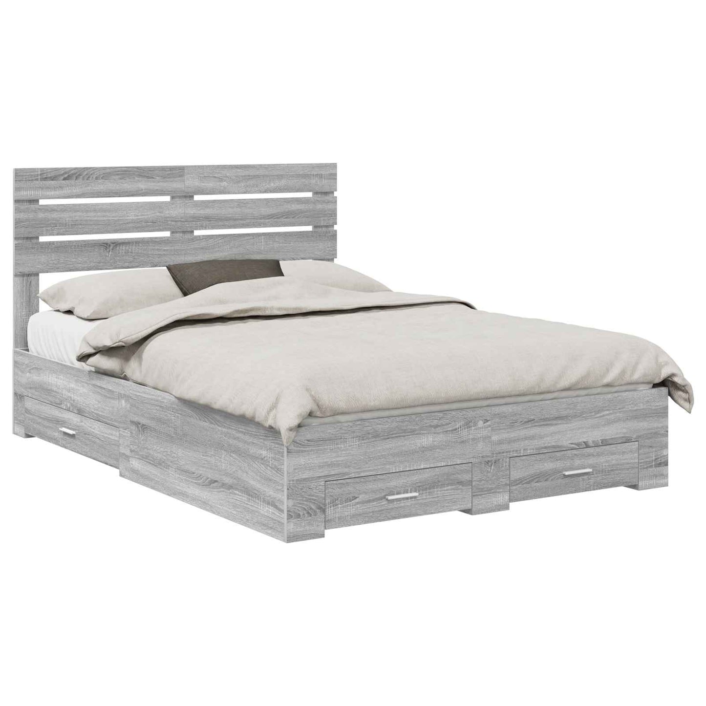 Bedframe met hoofdeinde Grijs Sonoma 140 x 200 cm Bewerkt hout is nu te koop bij PeponiXL, paradijselijk wonen!