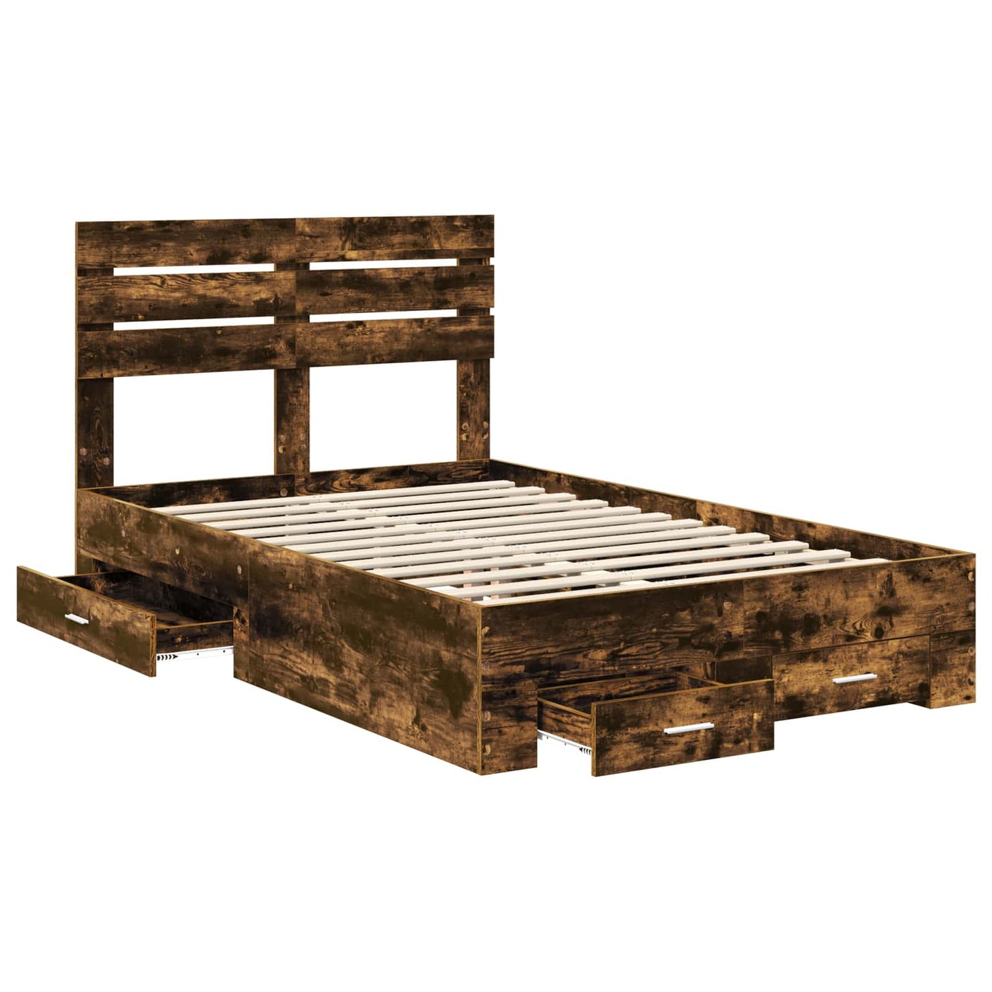 Bedframe met hoofdeinde Gerookt eiken 135 x 190 cm Bewerkt hout is nu te koop bij PeponiXL, paradijselijk wonen!