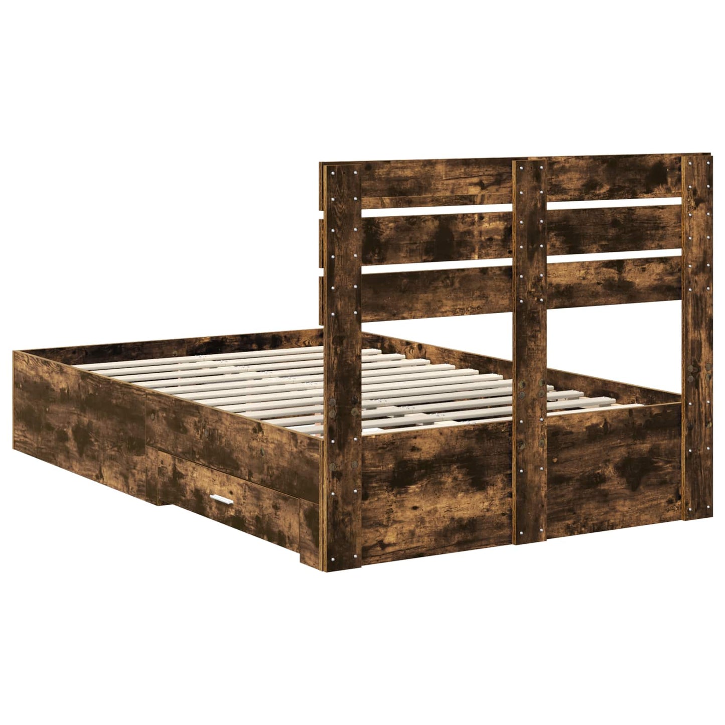 Bedframe met hoofdeinde Gerookt eiken 135 x 190 cm Bewerkt hout is nu te koop bij PeponiXL, paradijselijk wonen!
