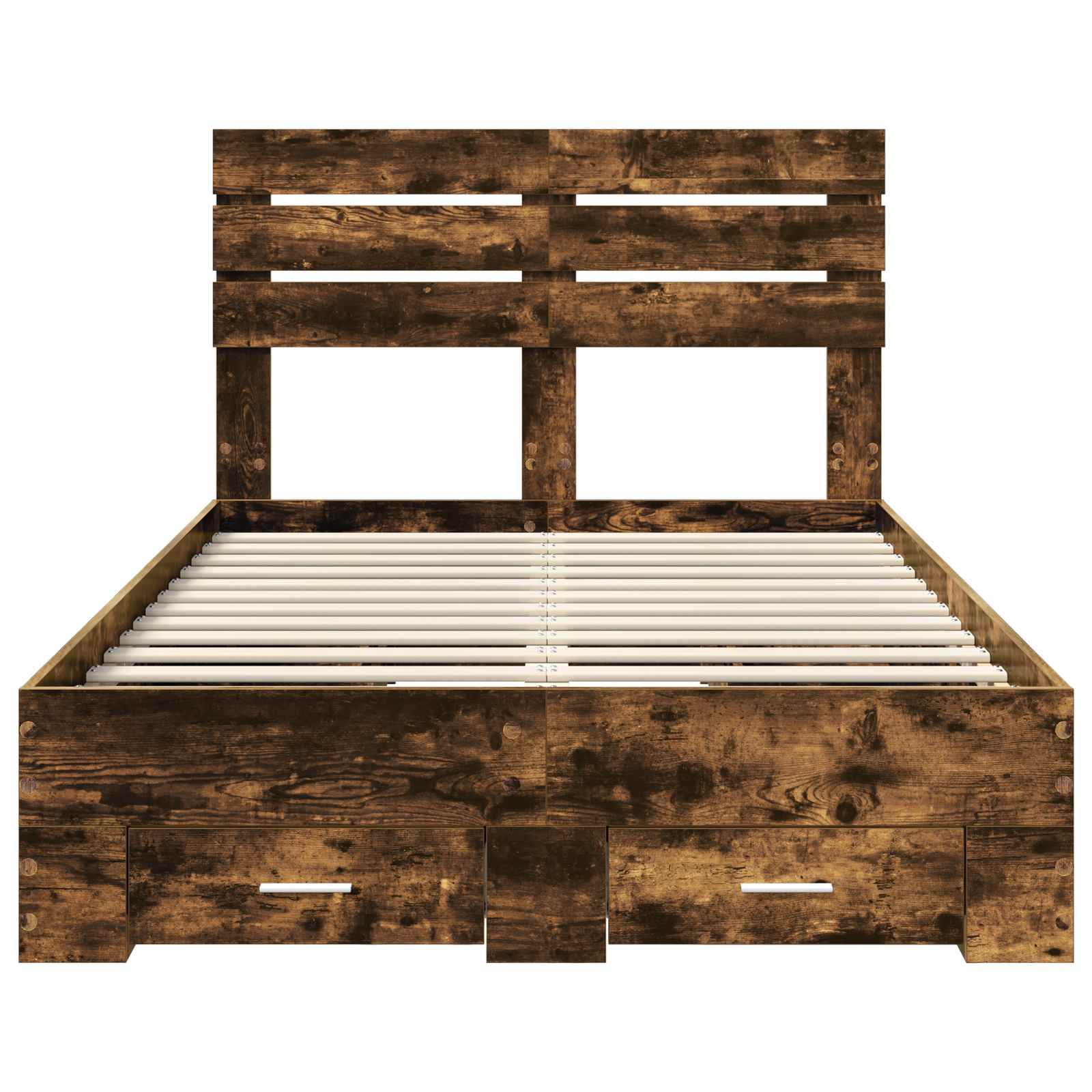 Bedframe met hoofdeinde Gerookt eiken 135 x 190 cm Bewerkt hout is nu te koop bij PeponiXL, paradijselijk wonen!