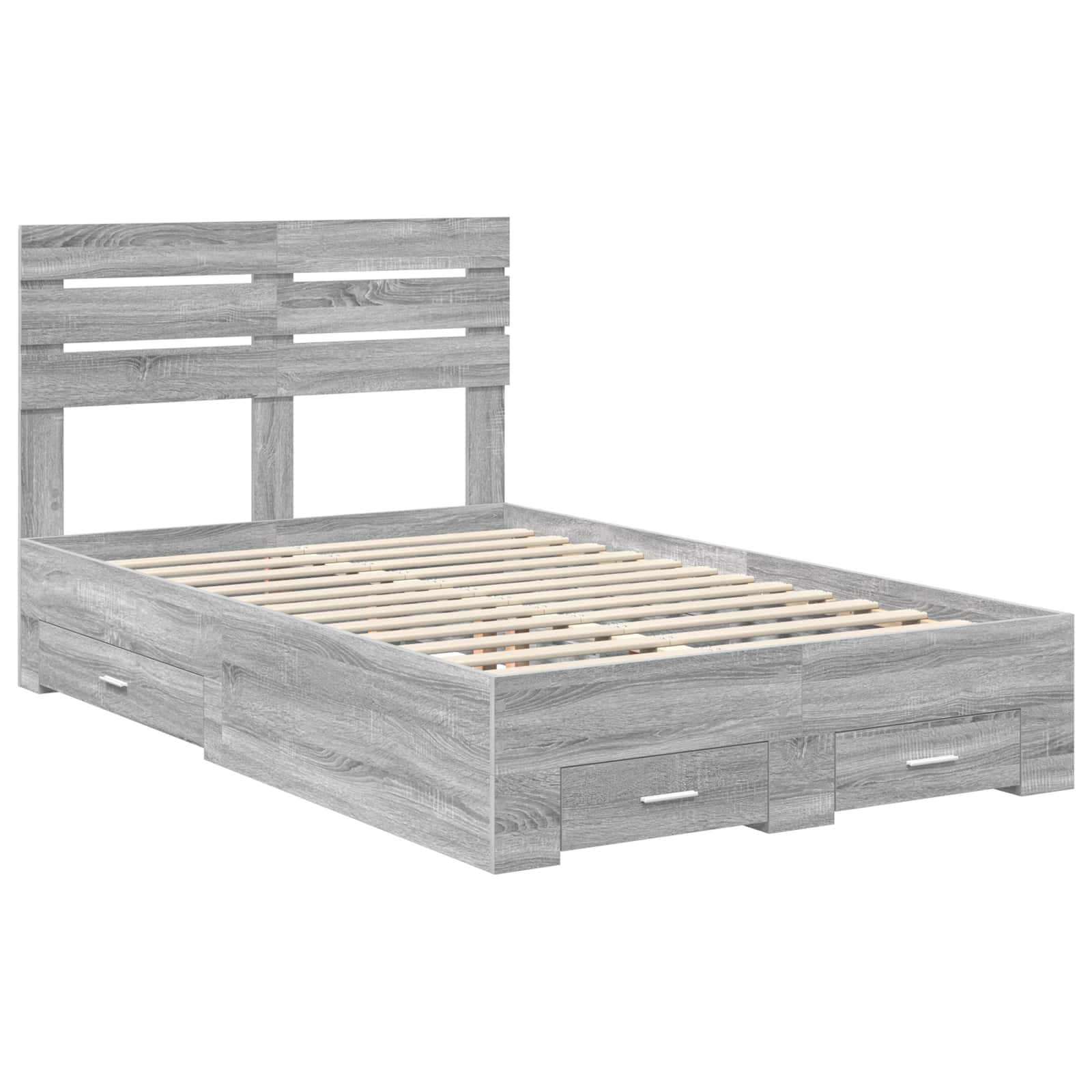 Bedframe met hoofdeinde Grijs Sonoma 135 x 190 cm Bewerkt hout is nu te koop bij PeponiXL, paradijselijk wonen!