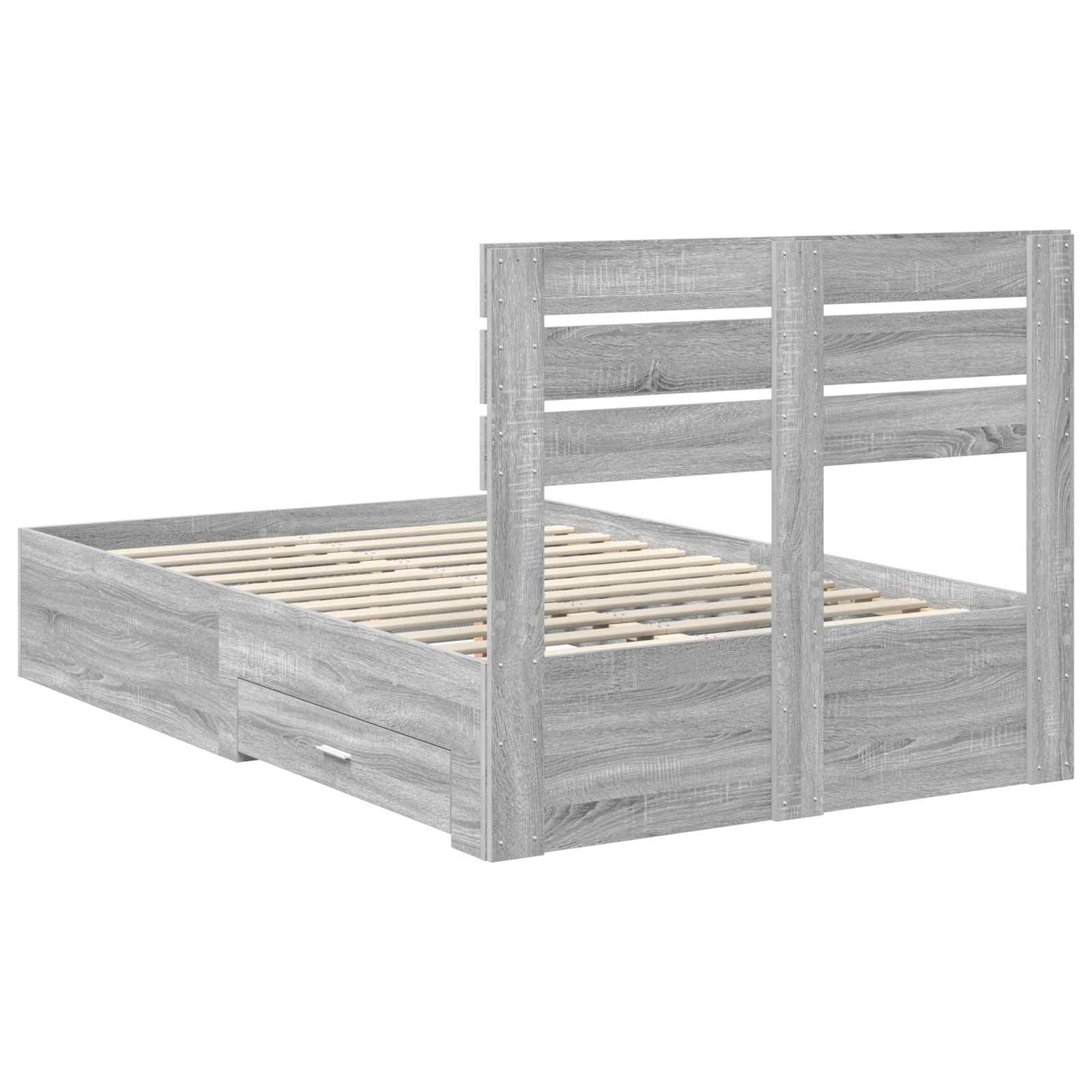 Bedframe met hoofdeinde Grijs Sonoma 135 x 190 cm Bewerkt hout is nu te koop bij PeponiXL, paradijselijk wonen!