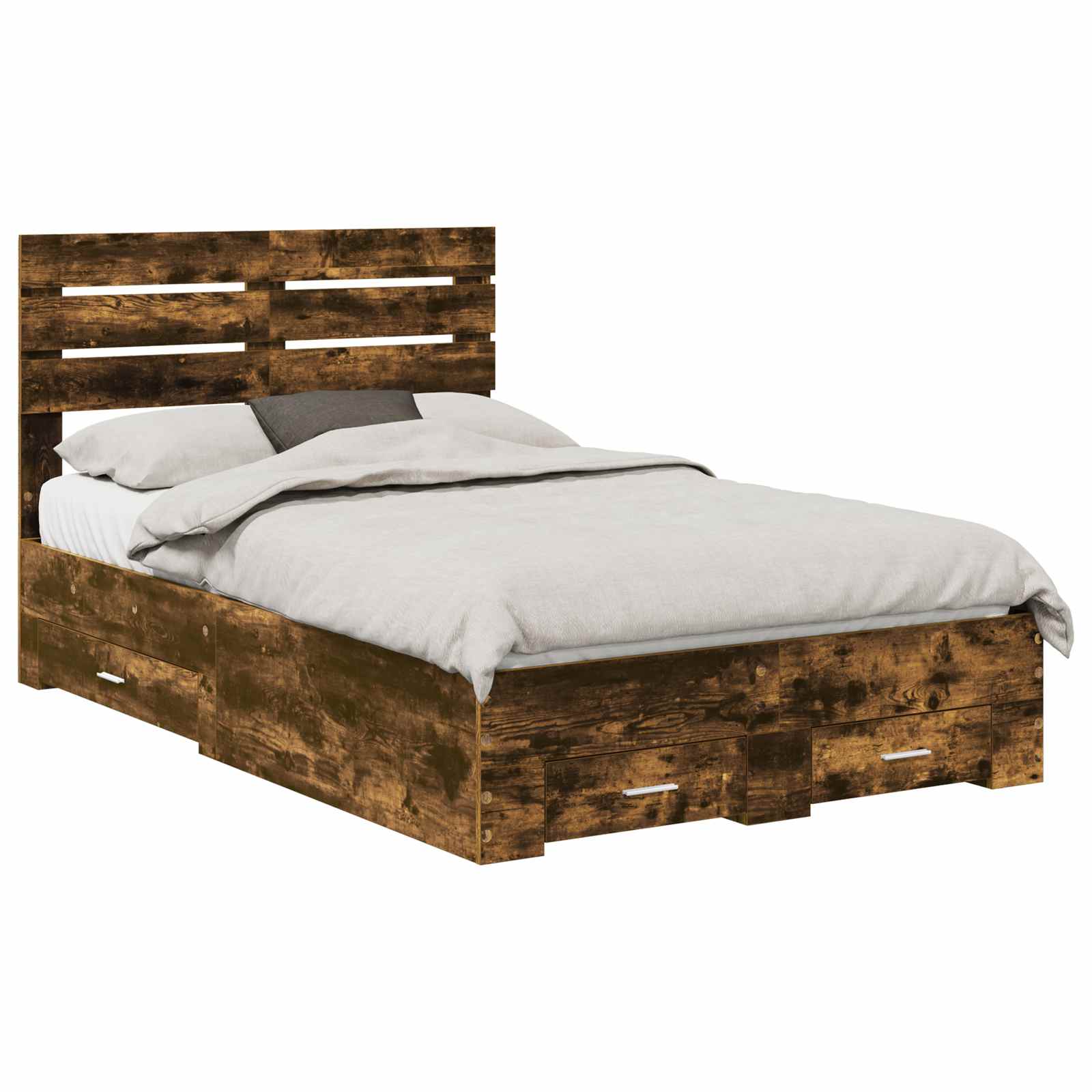 Bedframe met hoofdeinde Gerookt eiken 120 x 190 cm Bewerkt hout is nu te koop bij PeponiXL, paradijselijk wonen!
