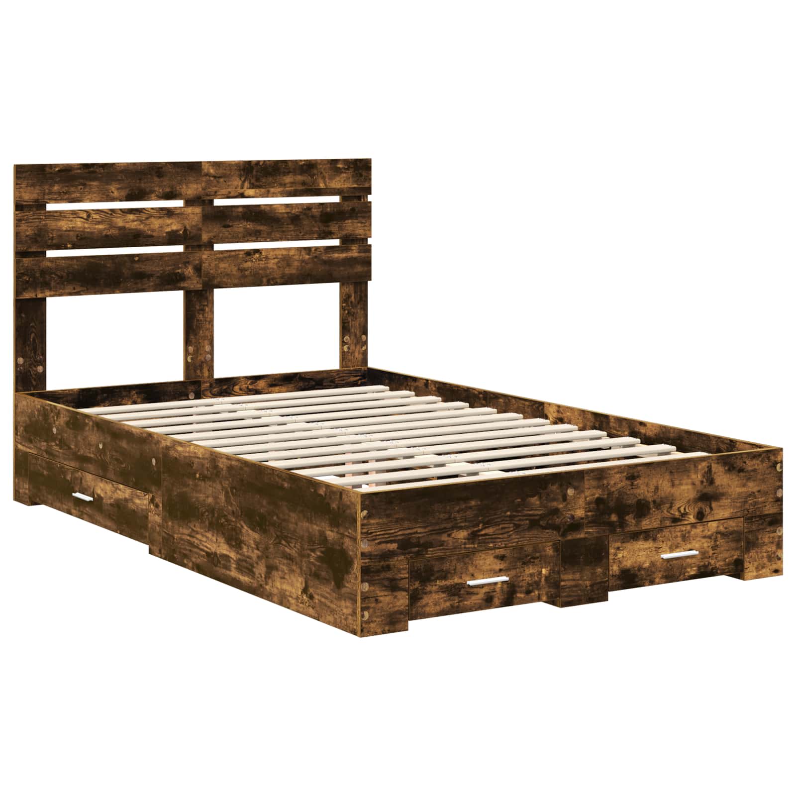 Bedframe met hoofdeinde Gerookt eiken 120 x 190 cm Bewerkt hout is nu te koop bij PeponiXL, paradijselijk wonen!