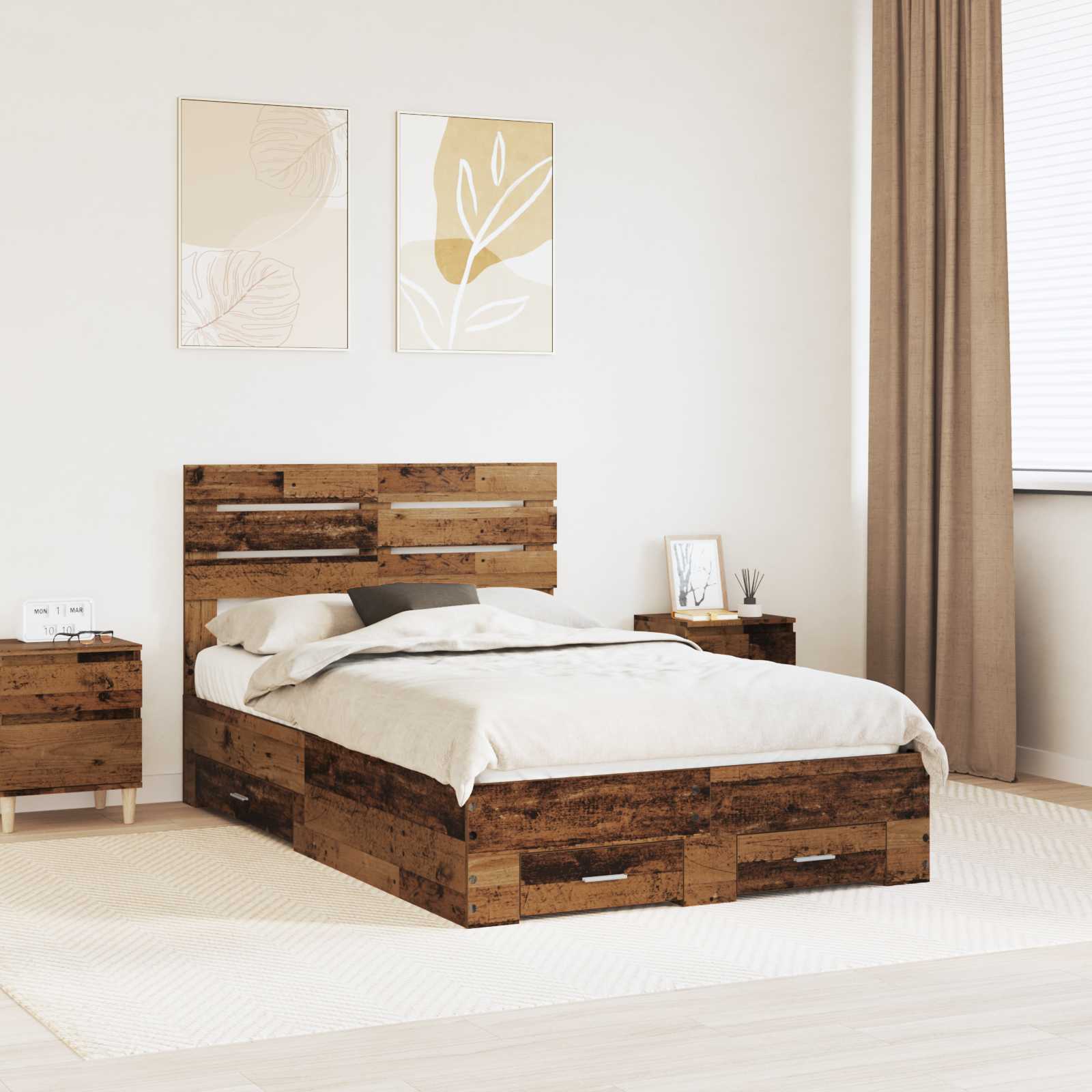 Bedframe met lade met hoofdeinde met opslag Bewerkt hout is nu te koop bij PeponiXL, paradijselijk wonen!