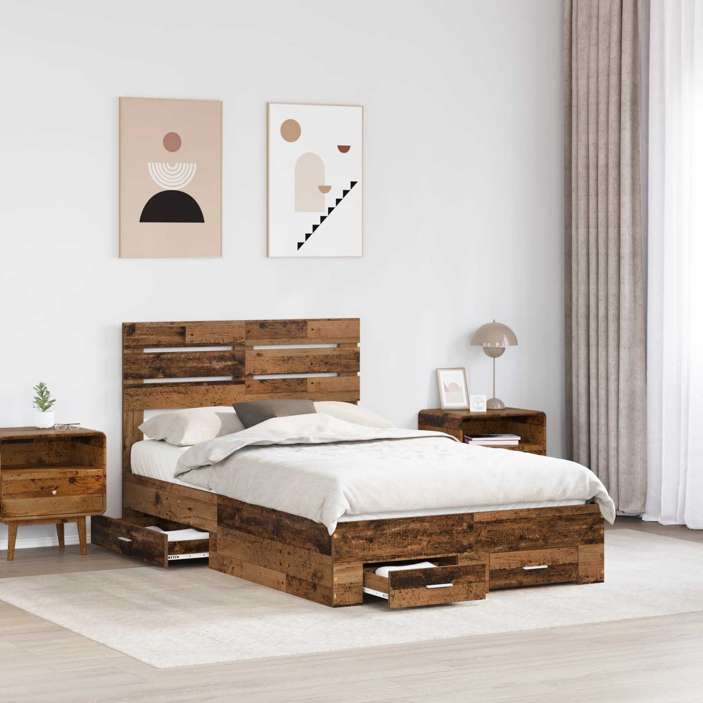 Bedframe met lade met hoofdeinde met opslag Bewerkt hout is nu te koop bij PeponiXL, paradijselijk wonen!