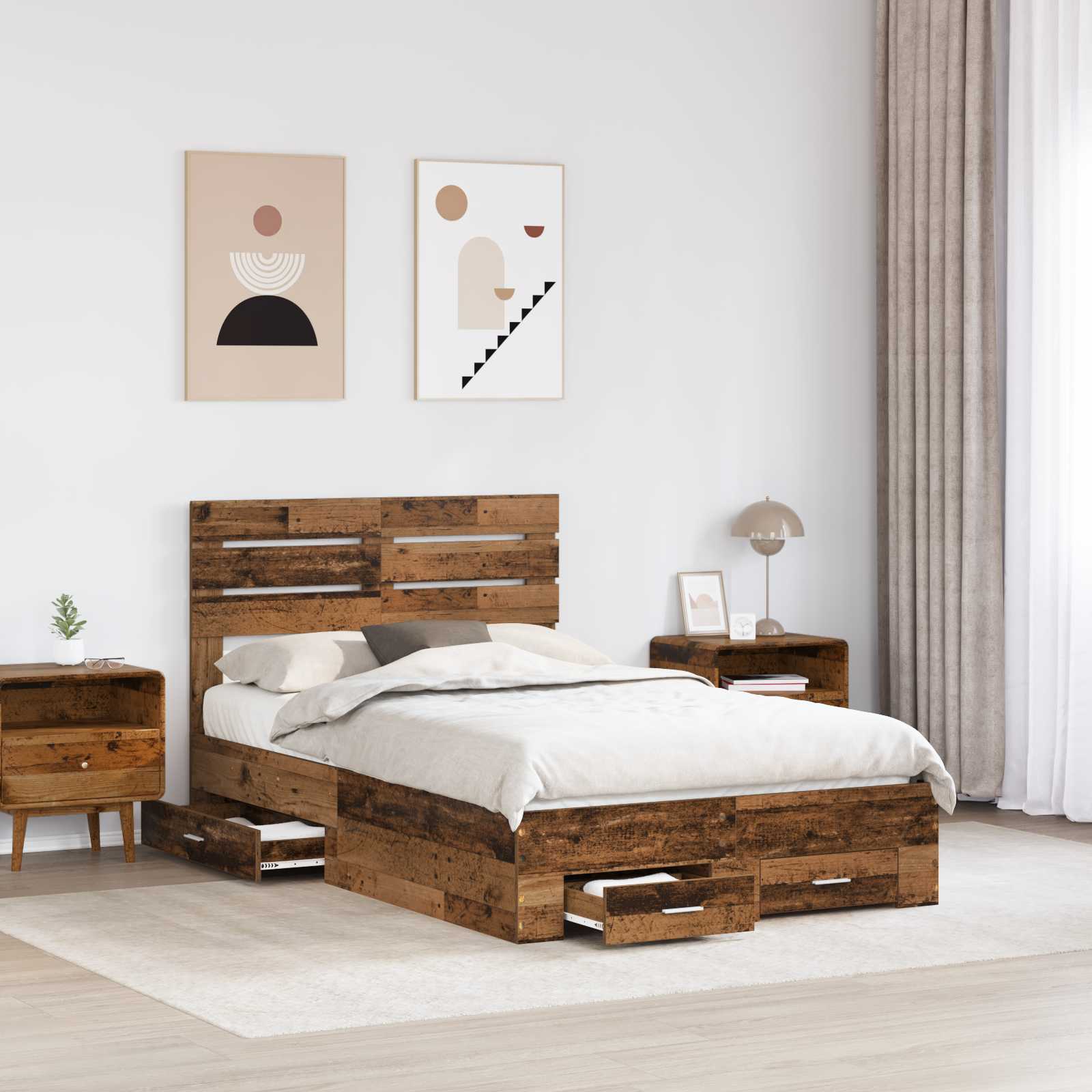 Bedframe met lade met hoofdeinde met opslag Bewerkt hout is nu te koop bij PeponiXL, paradijselijk wonen!