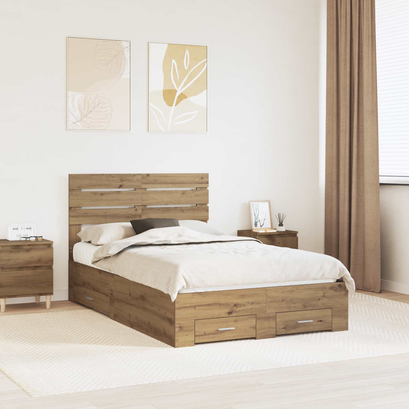 Bedframe met lade met hoofdeinde met opslag Bewerkt hout is nu te koop bij PeponiXL, paradijselijk wonen!