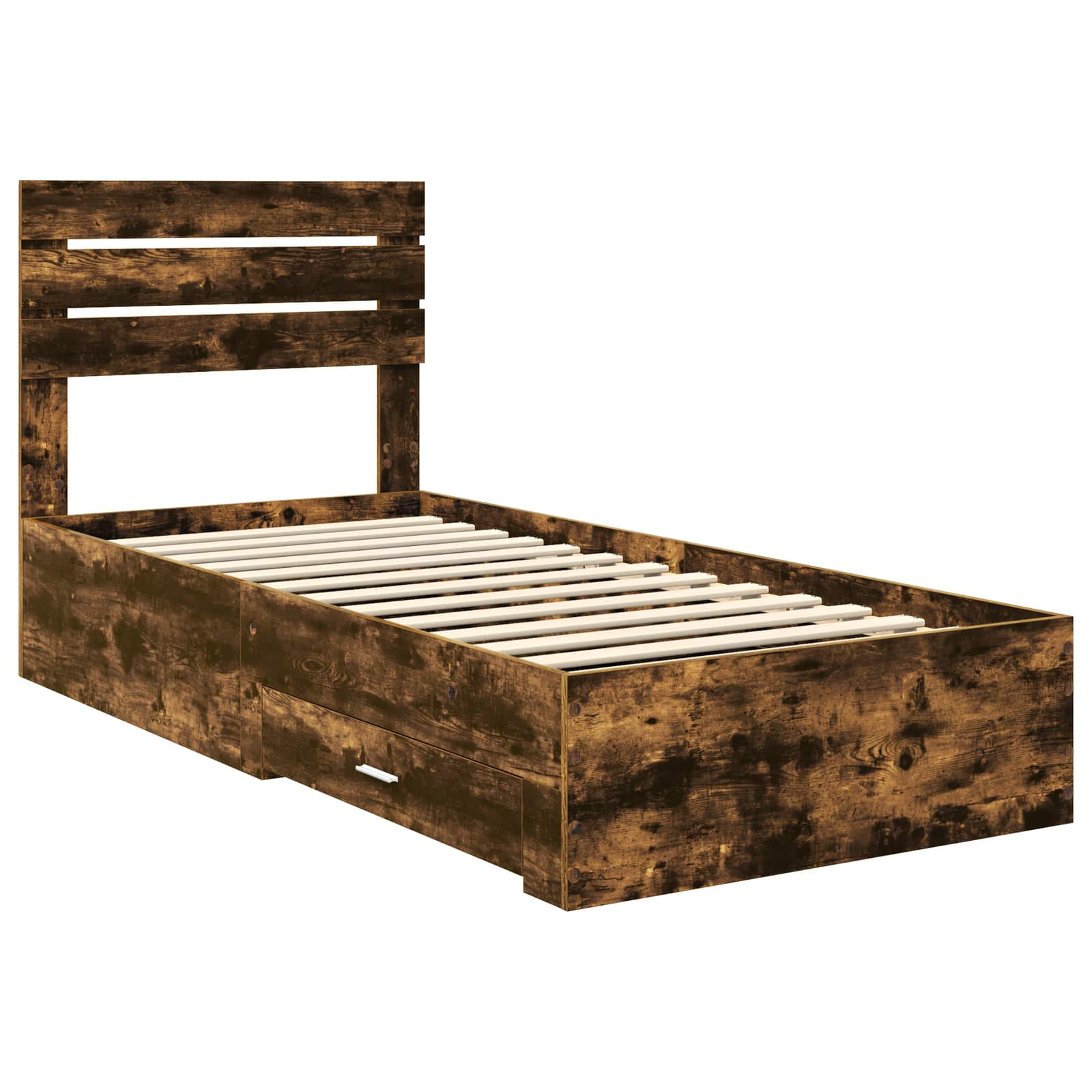 Bedframe met hoofdeinde Gerookt eiken 100 x 200 cm Bewerkt hout is nu te koop bij PeponiXL, paradijselijk wonen!