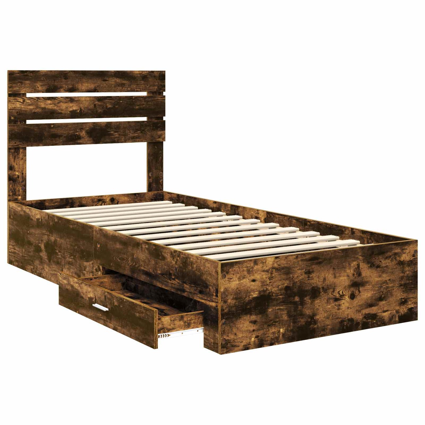 Bedframe met hoofdeinde Gerookt eiken 100 x 200 cm Bewerkt hout is nu te koop bij PeponiXL, paradijselijk wonen!