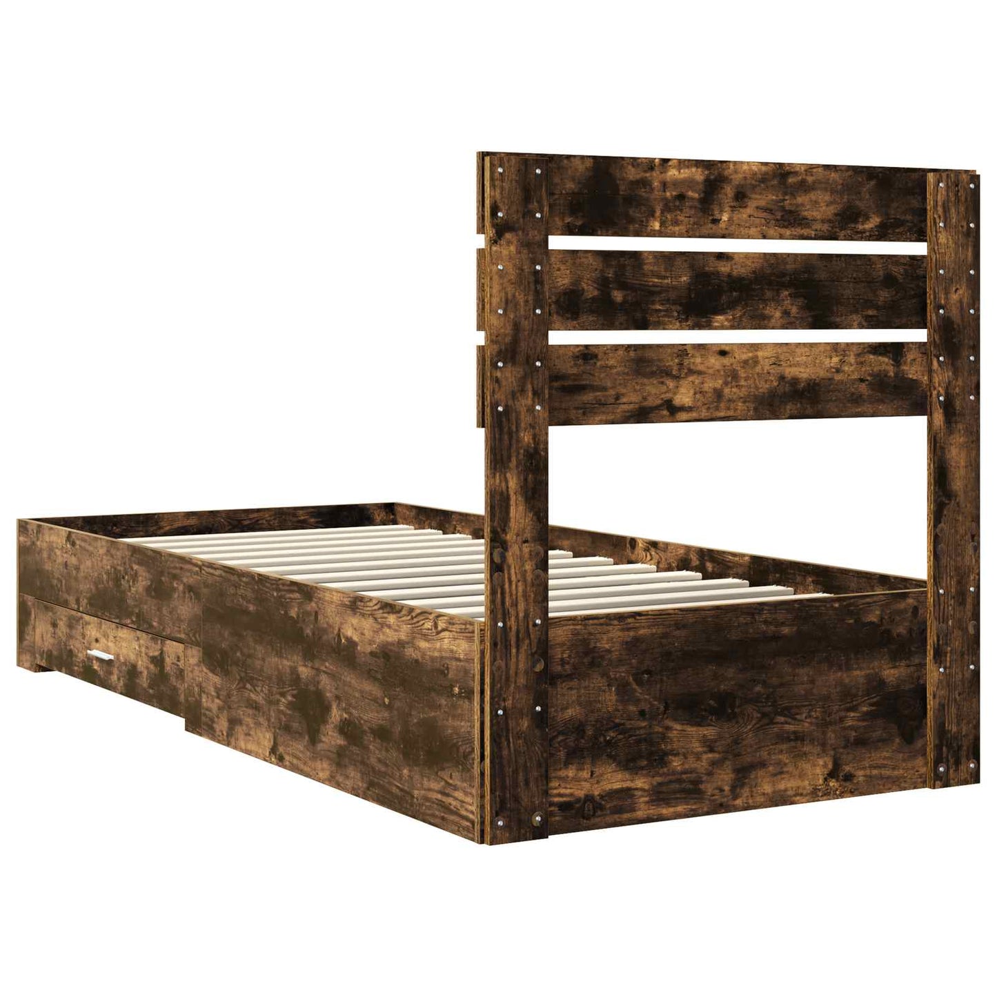 Bedframe met hoofdeinde Gerookt eiken 100 x 200 cm Bewerkt hout is nu te koop bij PeponiXL, paradijselijk wonen!
