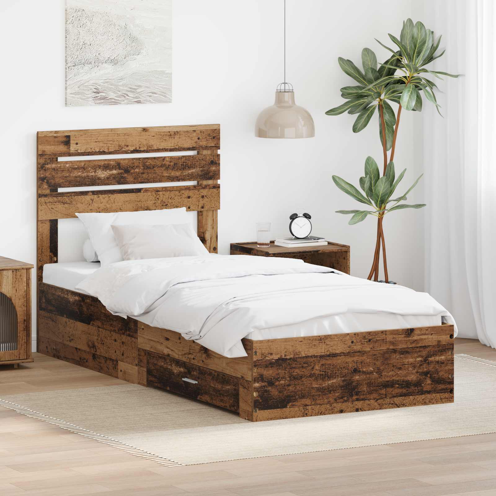 Bedframe met lade met hoofdeinde met opslag Bewerkt hout is nu te koop bij PeponiXL, paradijselijk wonen!